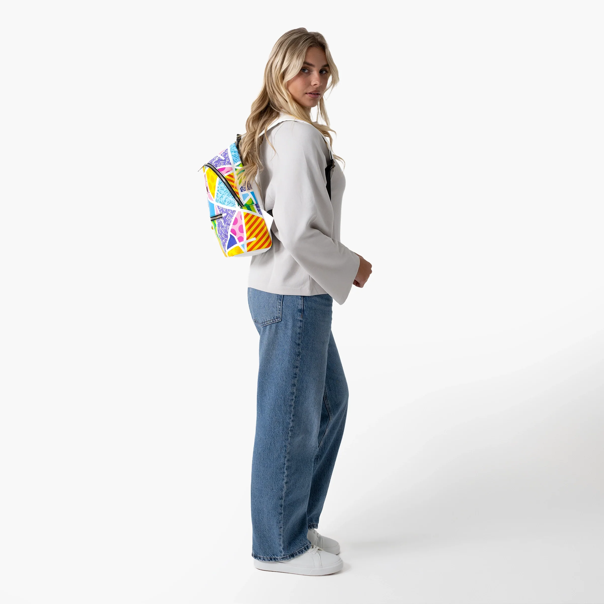 Baby Blue Landscape Britto Eco Leather Small Backpack - Image 6