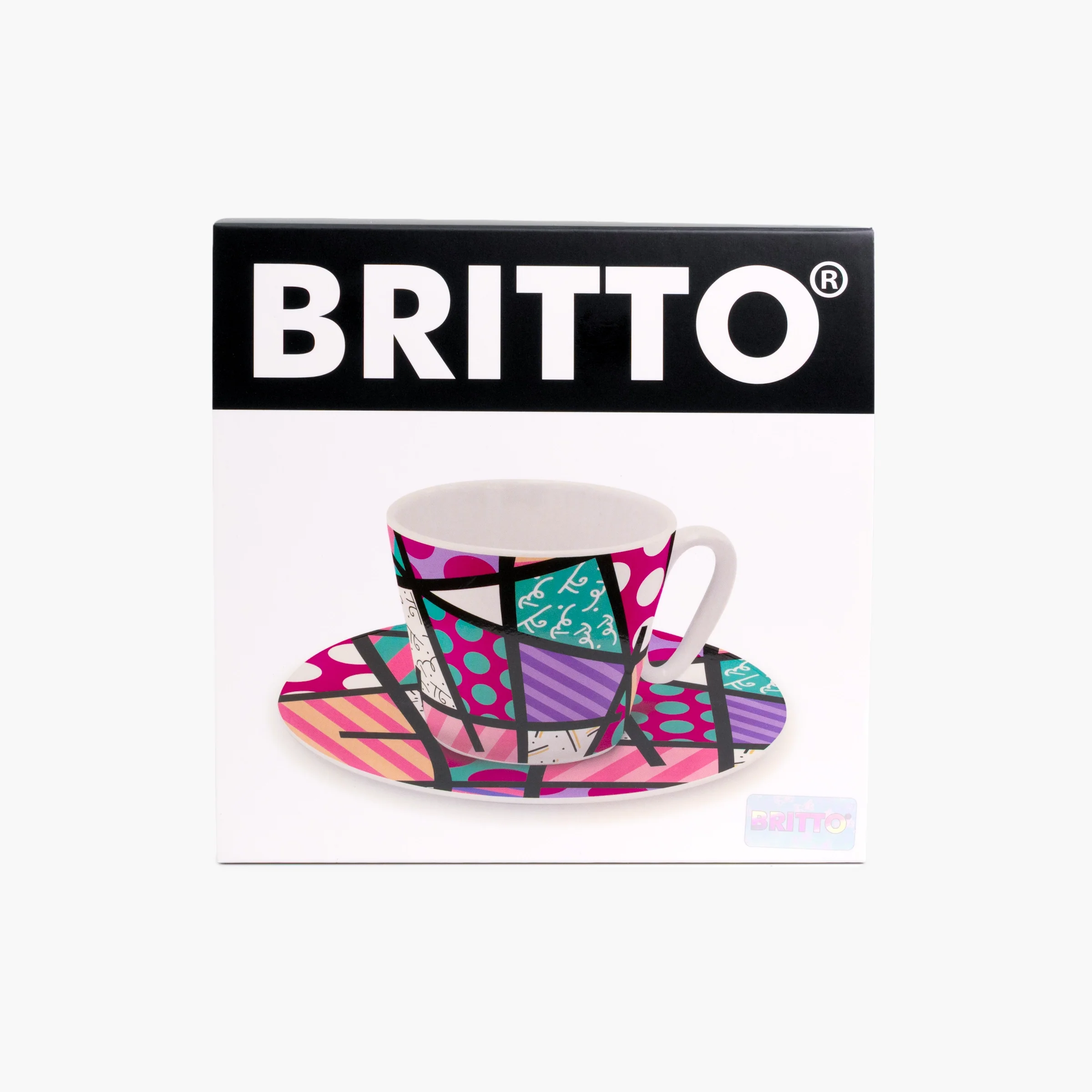 Pink Teal Landscape Britto Espresso Coffee Cup & Saucer Plate - Image 6