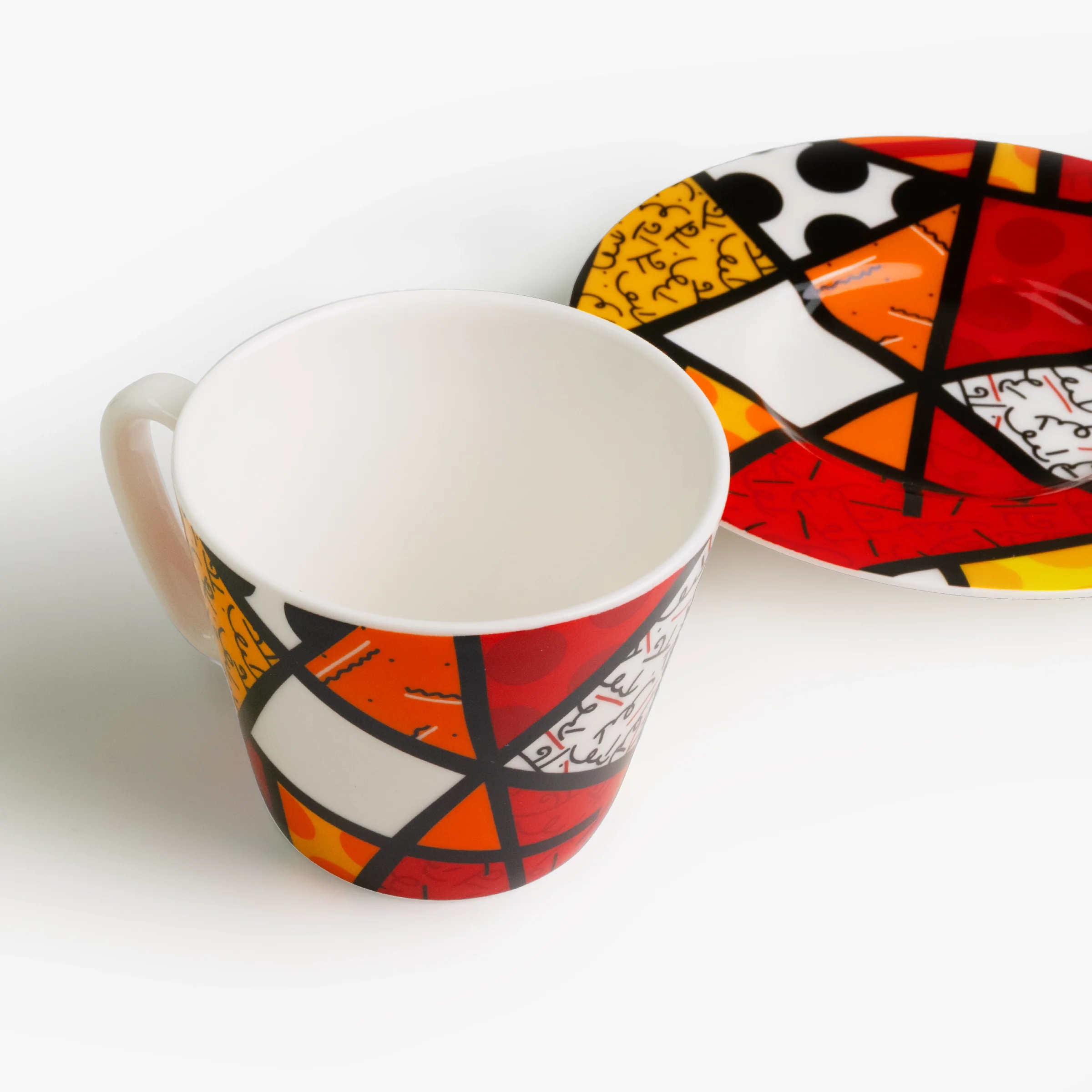 Red Landscape Britto Espresso Coffee Cup & Saucer Plate - Image 3