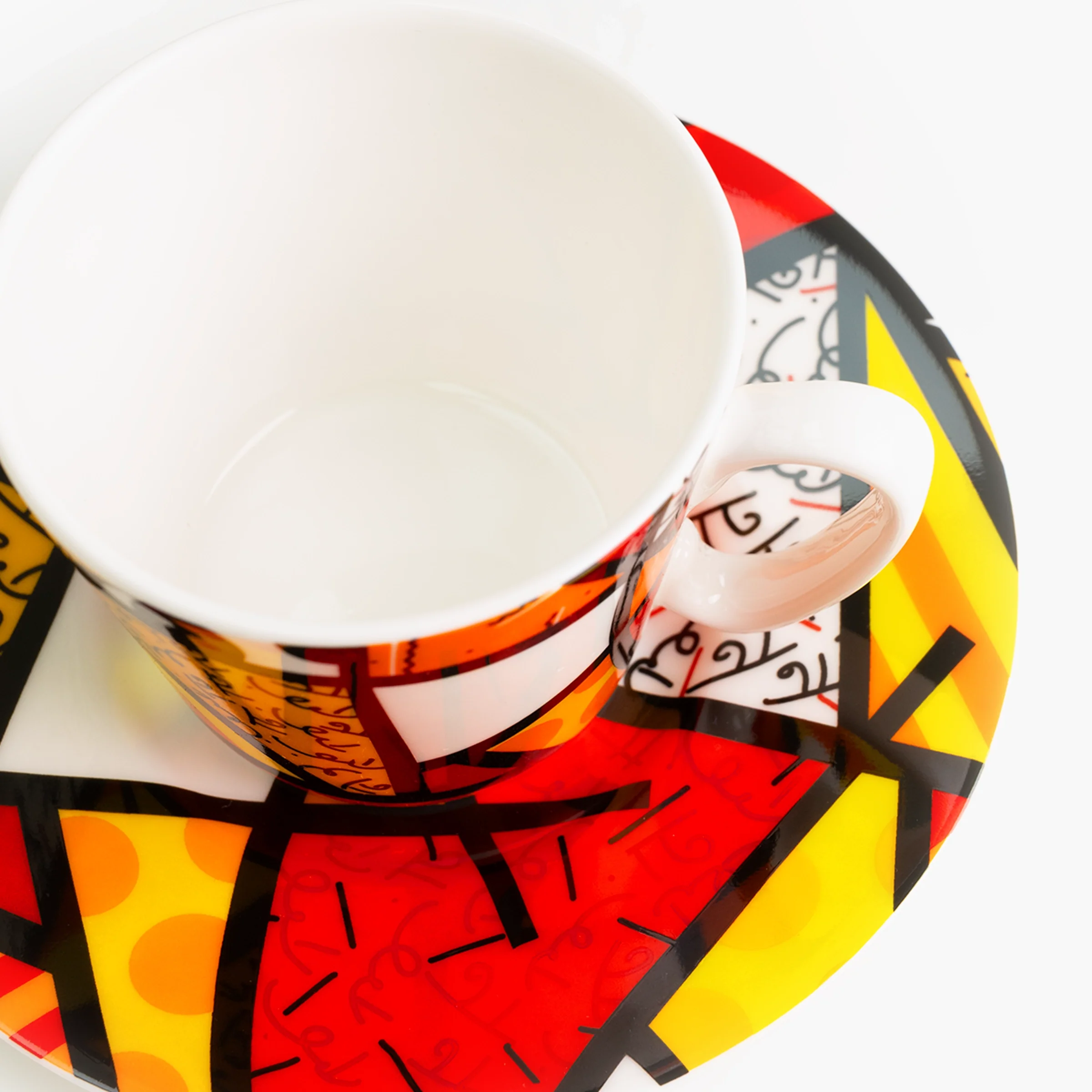 Red Landscape Britto Espresso Coffee Cup & Saucer Plate - Image 4