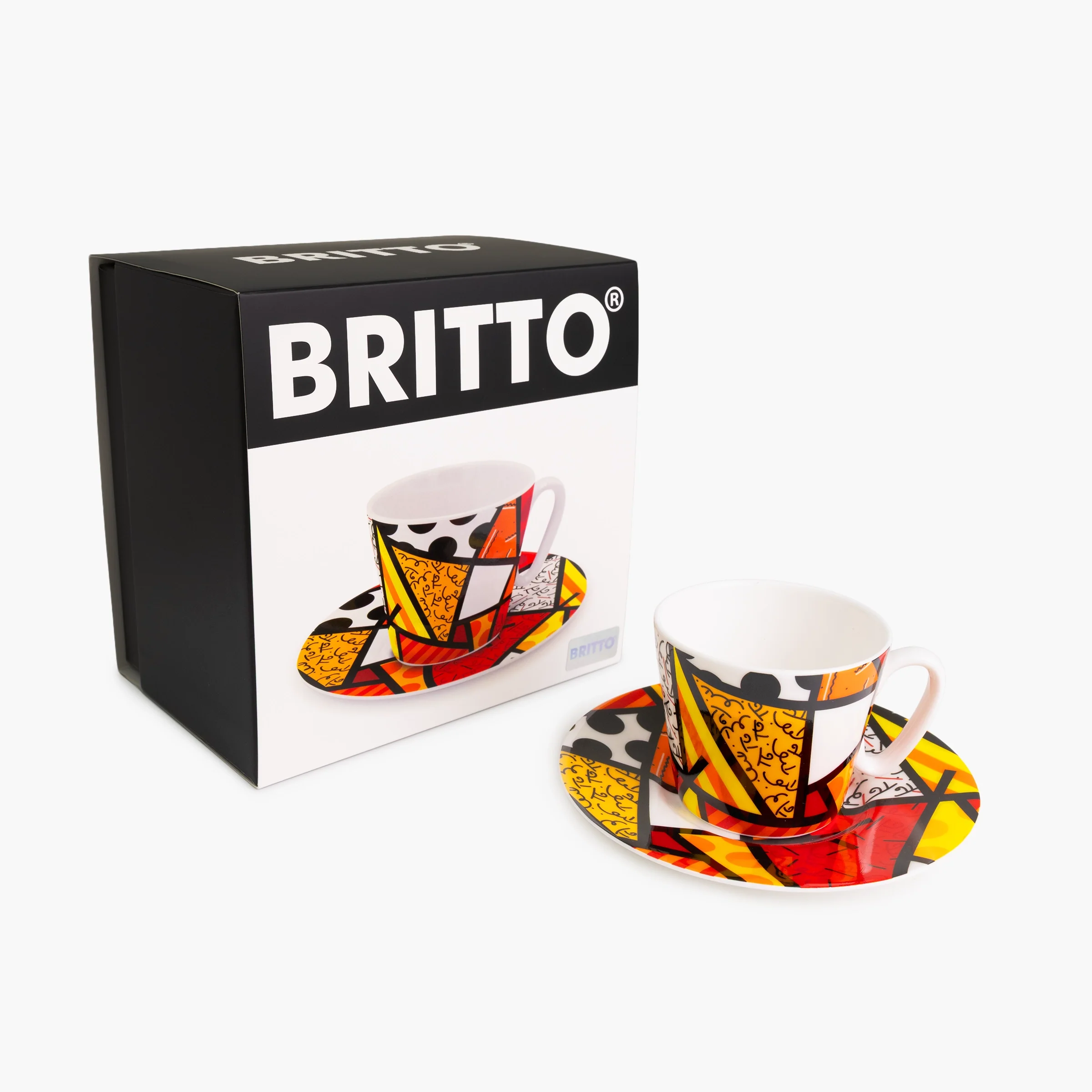 Red Landscape Britto Espresso Coffee Cup & Saucer Plate - Image 5
