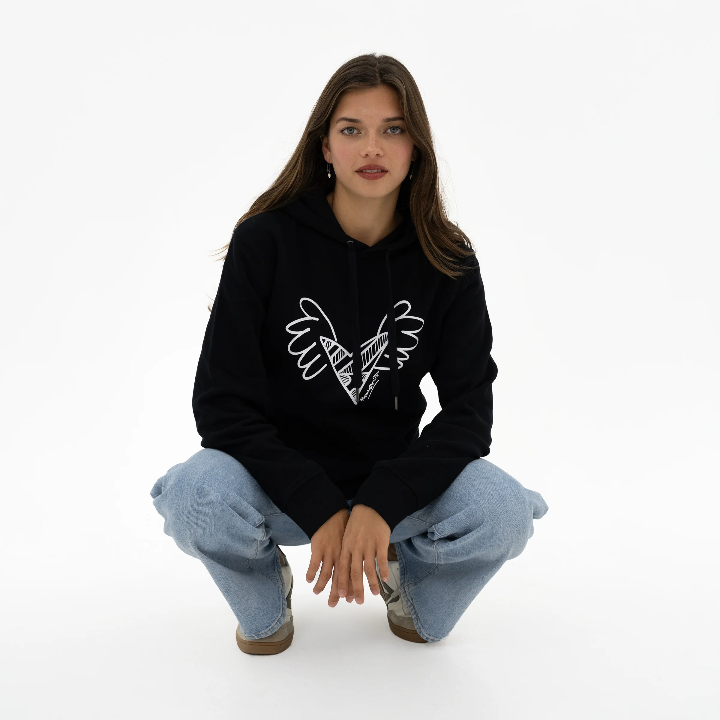 Big Heart With Wings Black Britto Hoodie For Women - Image 3
