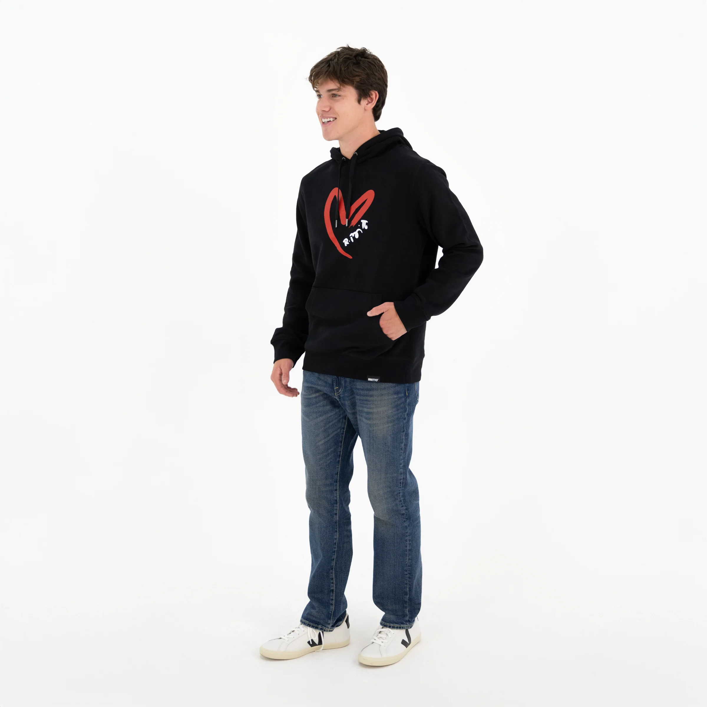Red Heart Brushstroke Black Britto Hoodie For Men - Image 2