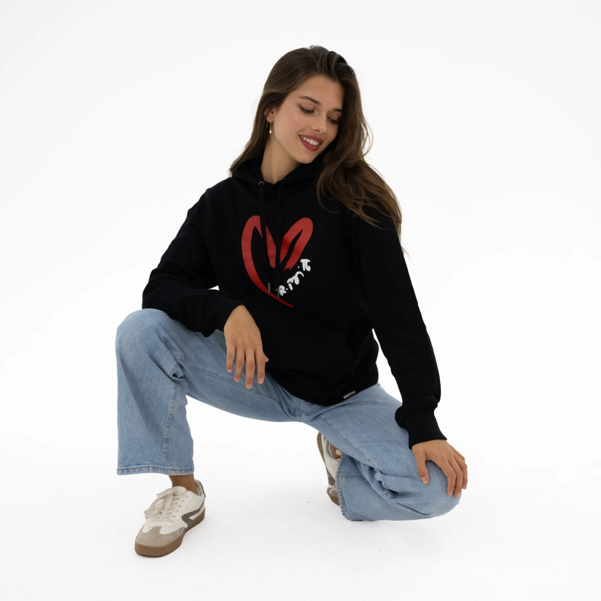 Red Heart Brushstroke Black Britto Hoodie For Women - Image 3