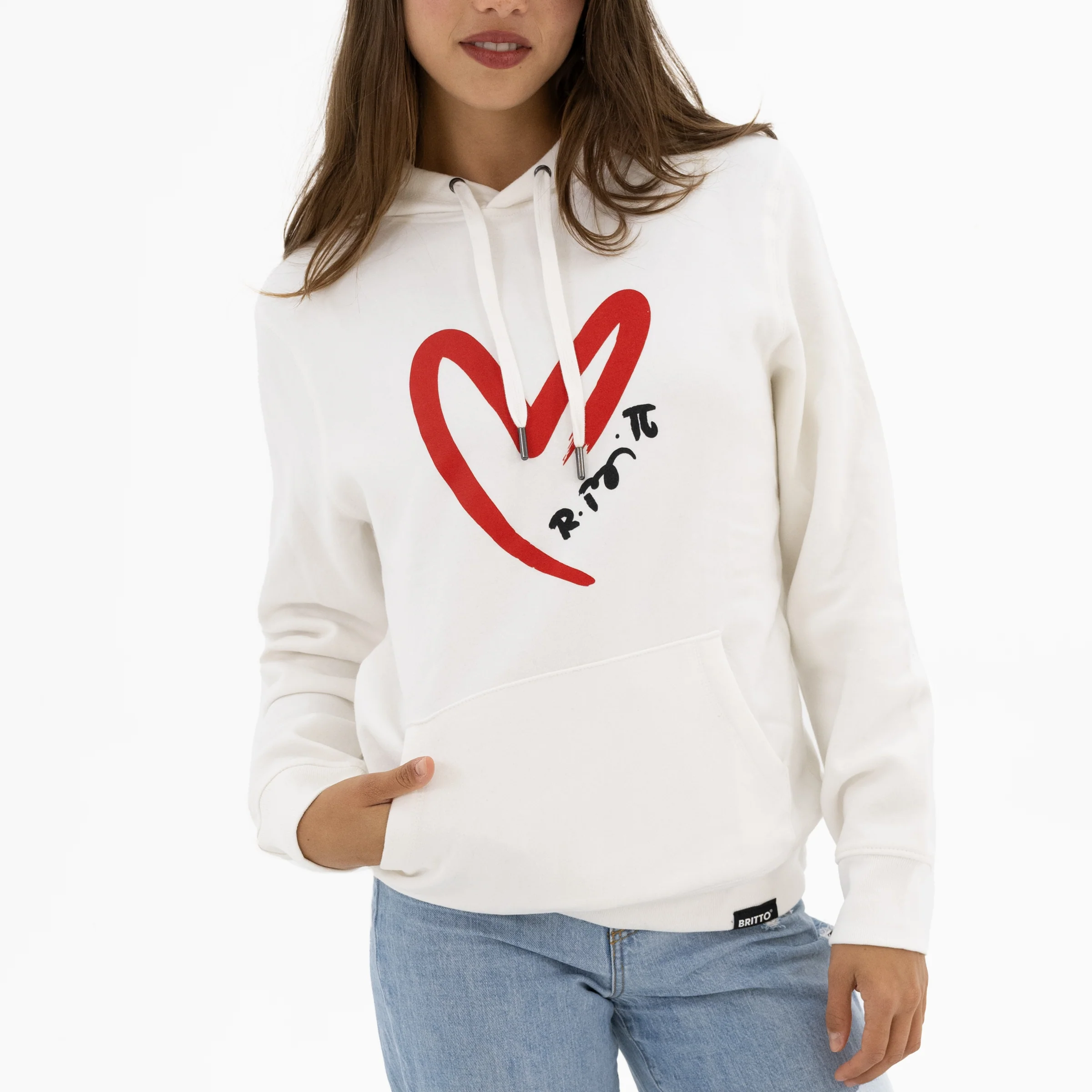 Red Heart Brushstroke White Britto Hoodie For Women