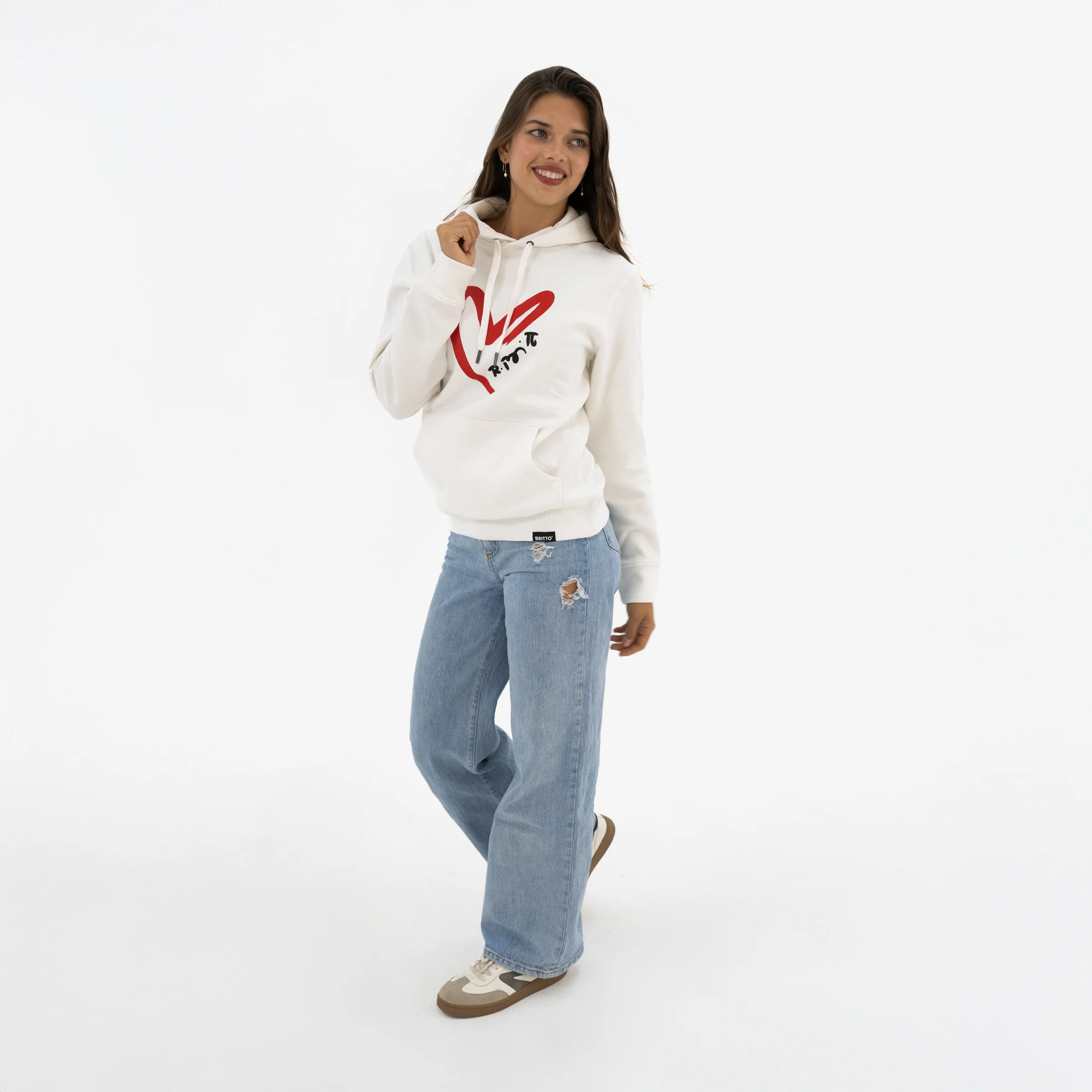 Red Heart Brushstroke White Britto Hoodie For Women - Image 2