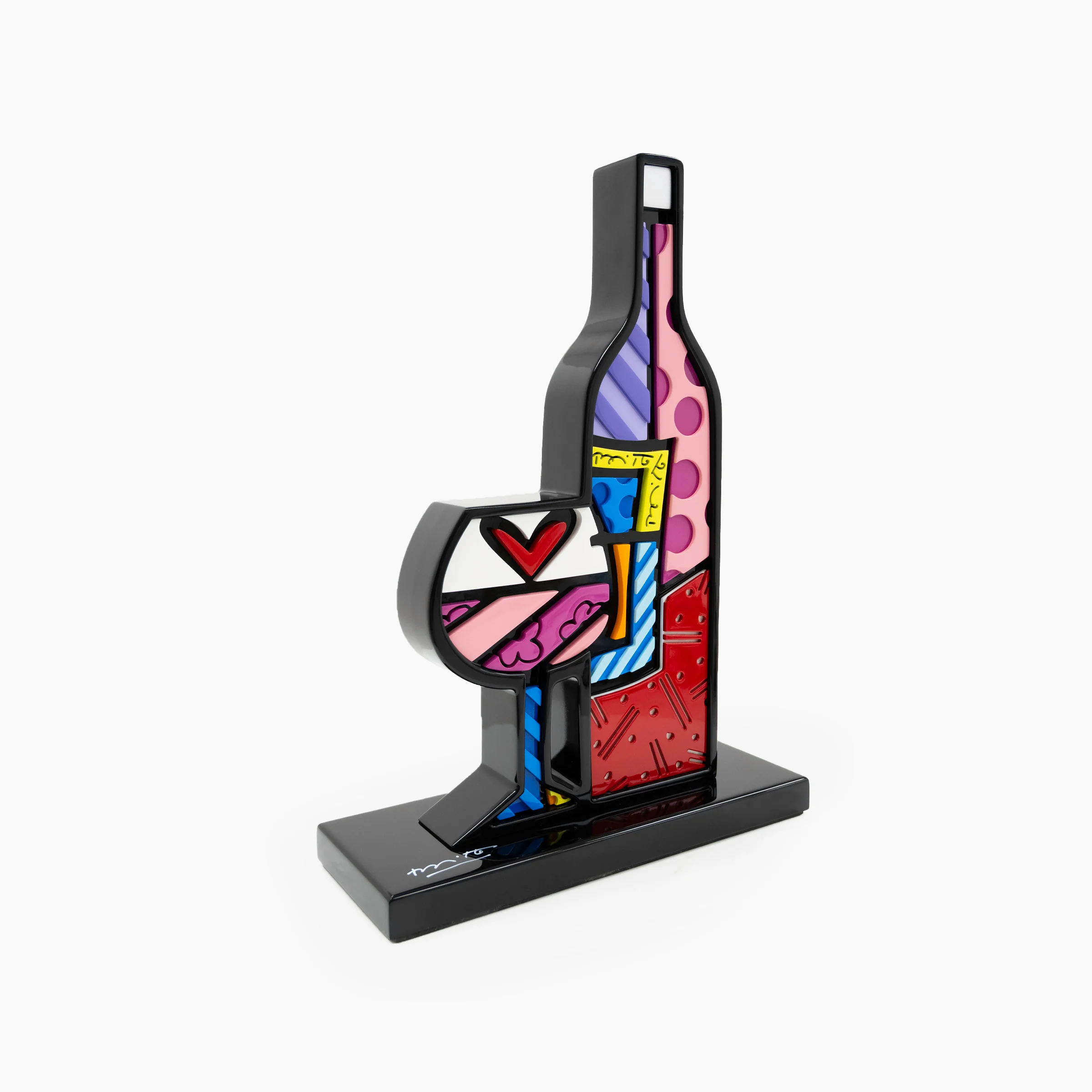Wine Bottle & Wine Glass (Black Base) - Limited Edition Sculpture - Image 2