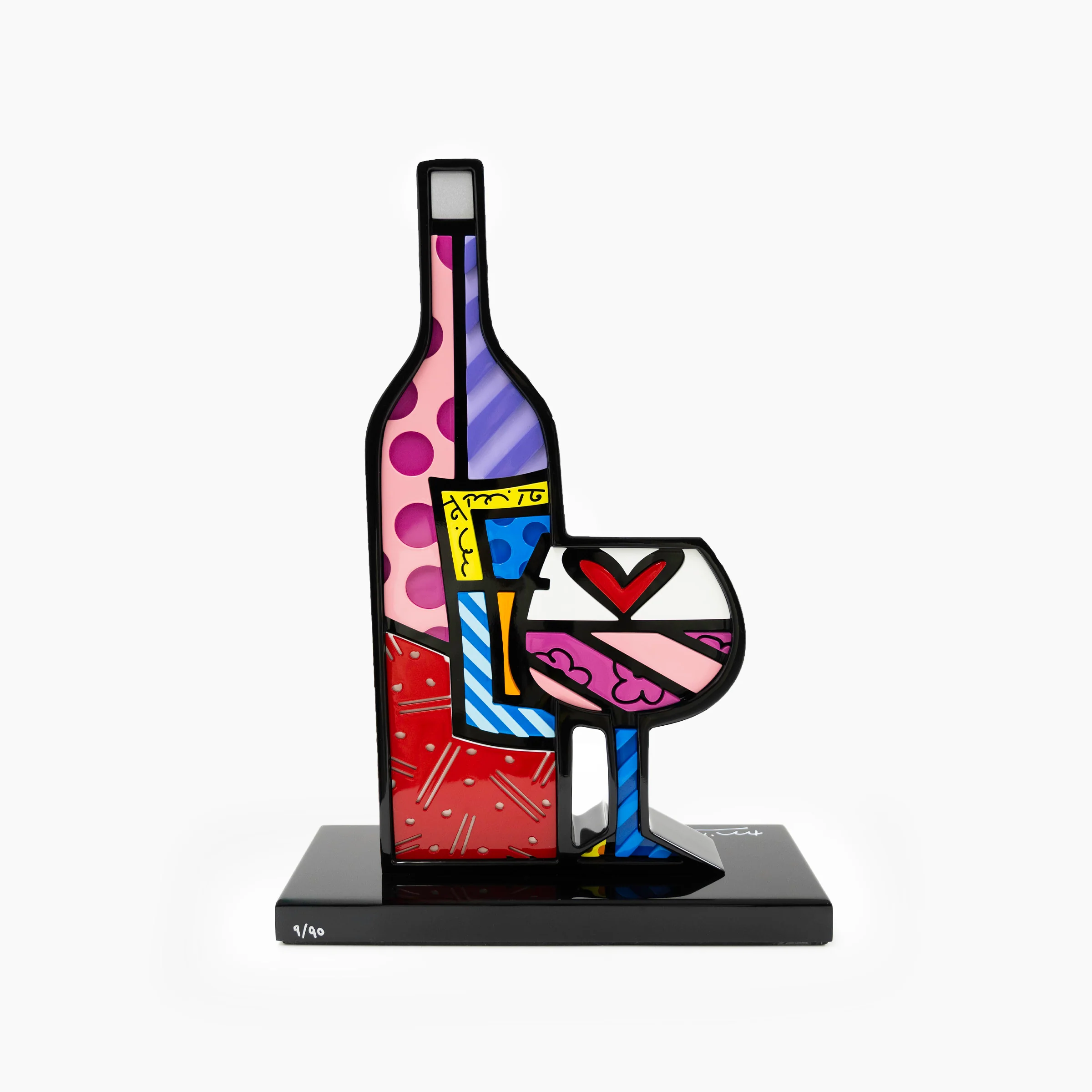 Wine Bottle & Wine Glass (Black Base) - Limited Edition Sculpture - Image 3