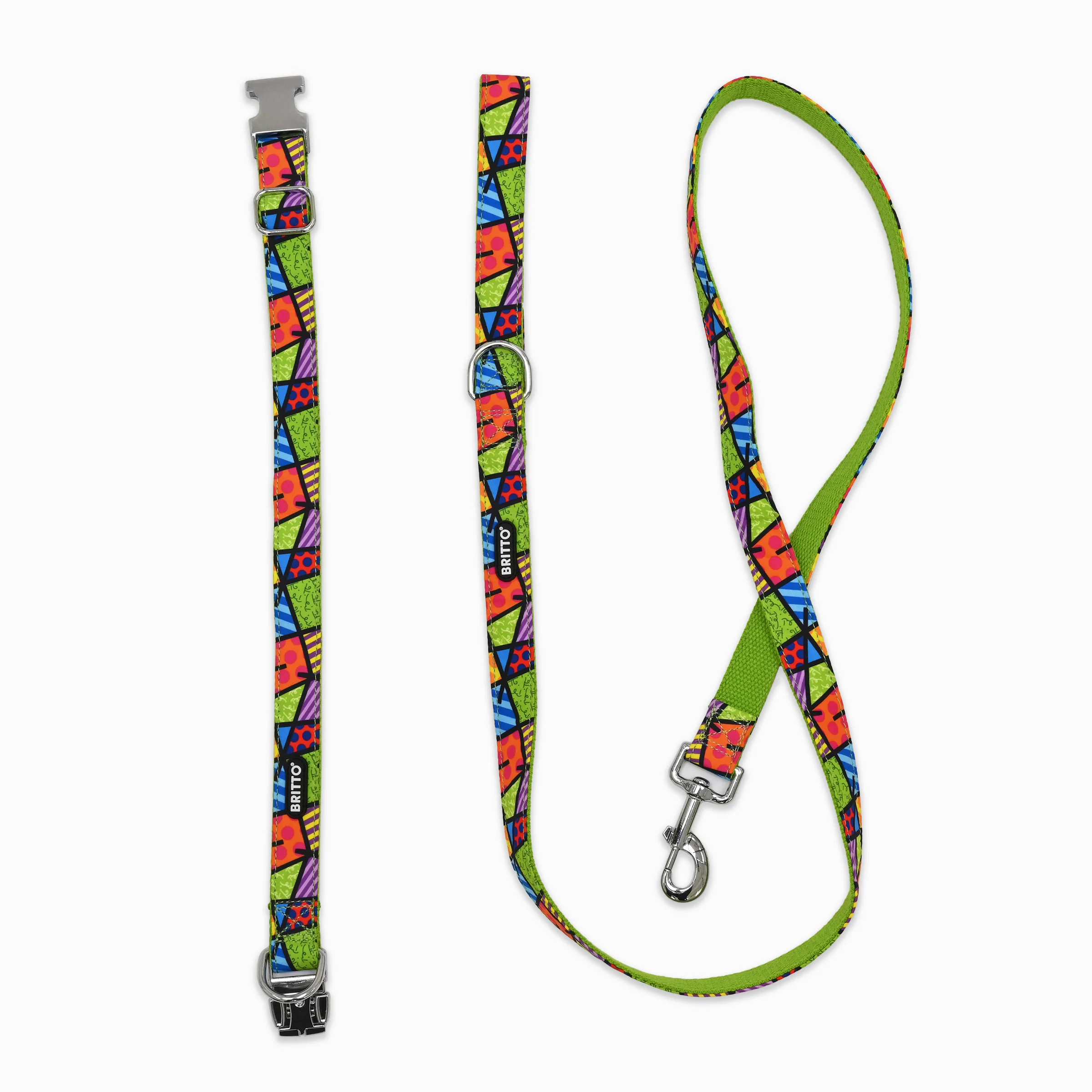 Lime Green Landscape Britto Pet Collar and Leash - Image 3