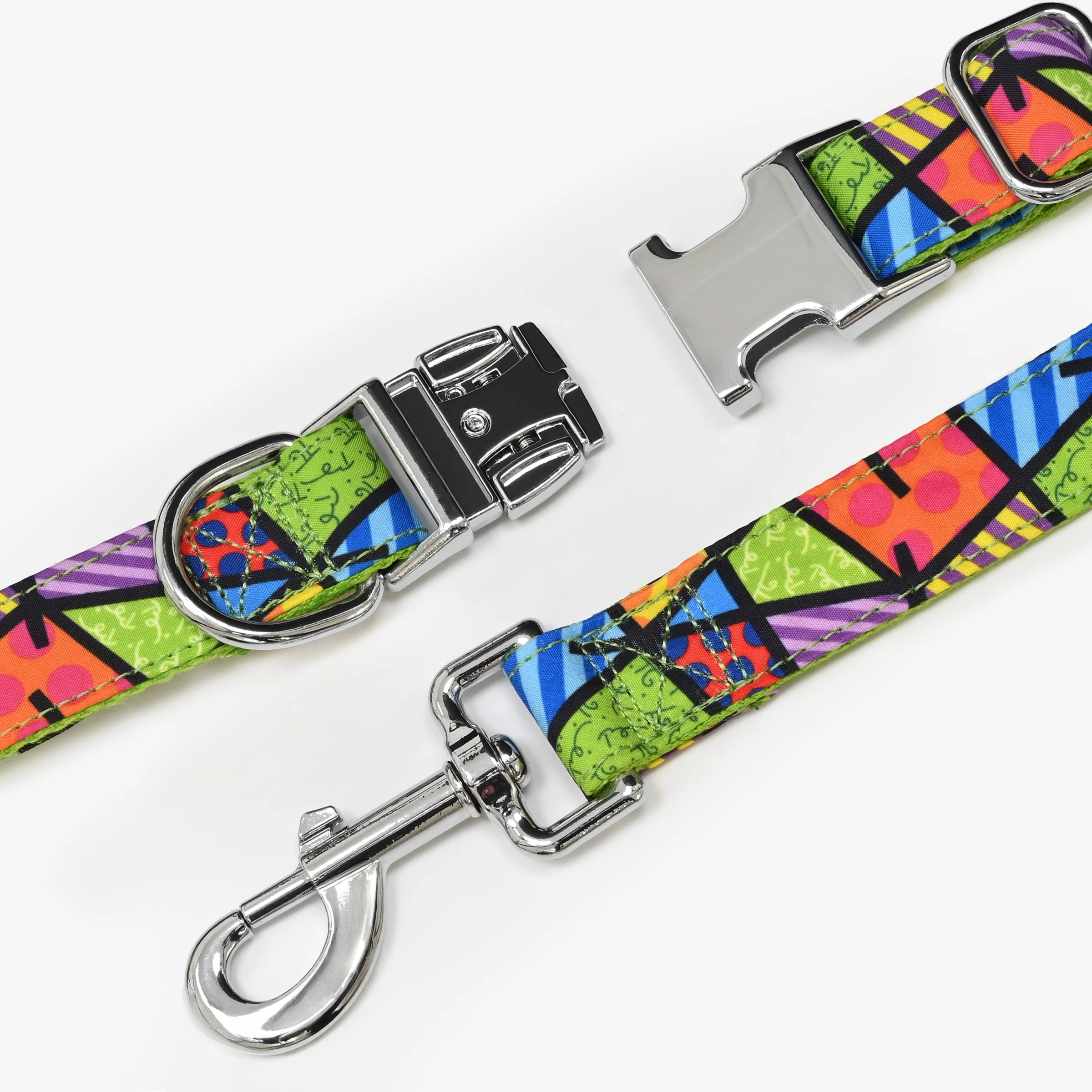 Lime Green Landscape Britto Pet Collar and Leash - Image 4
