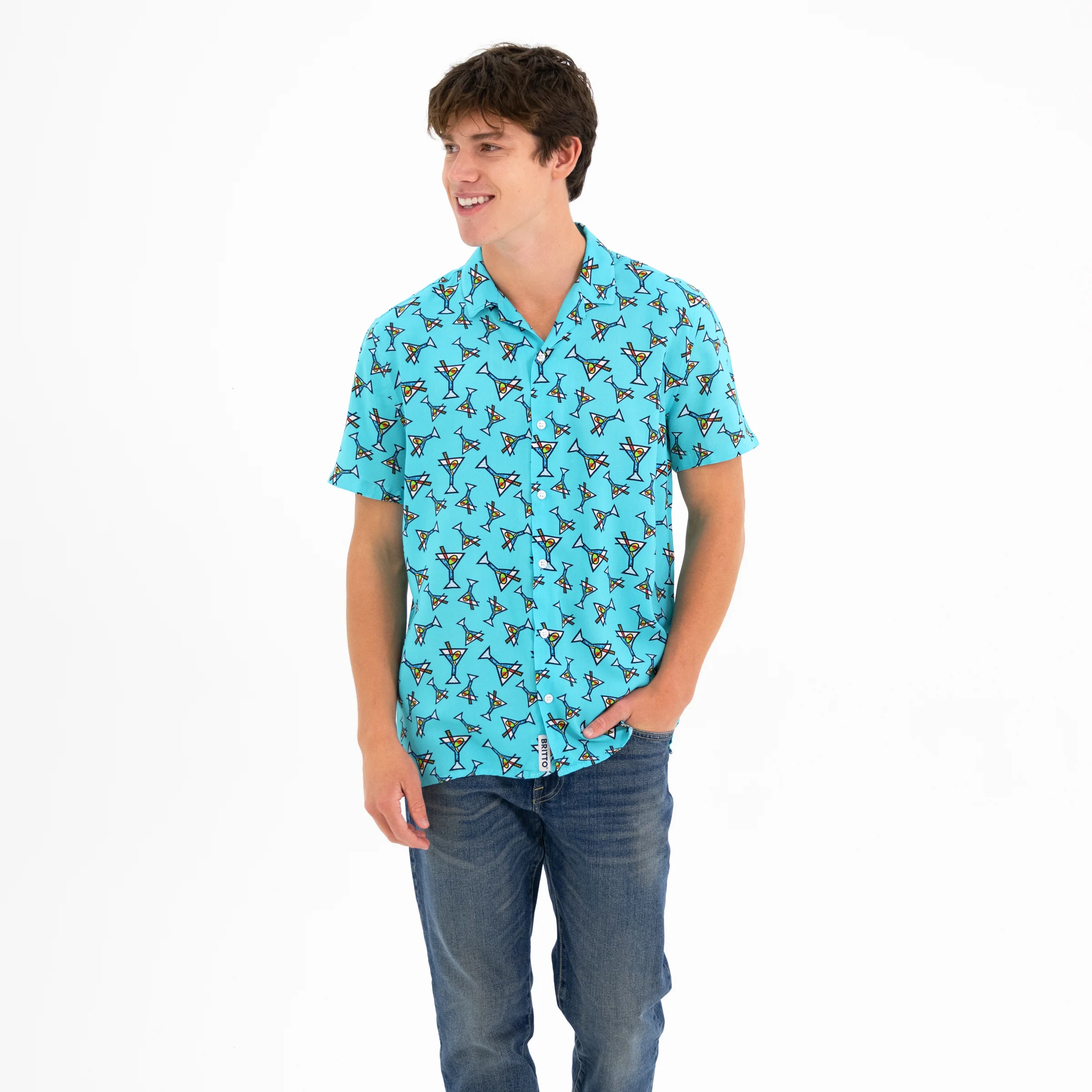 Aqua Martini Men's Short Sleeve Button Down Shirt - Image 2