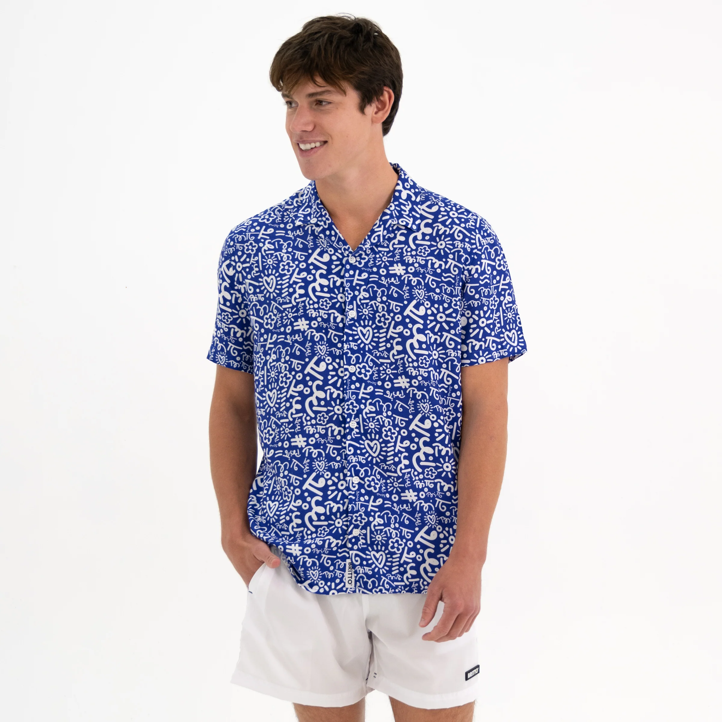 Blue Graffiti Men's Short Sleeve Button Down Shirt - Image 12