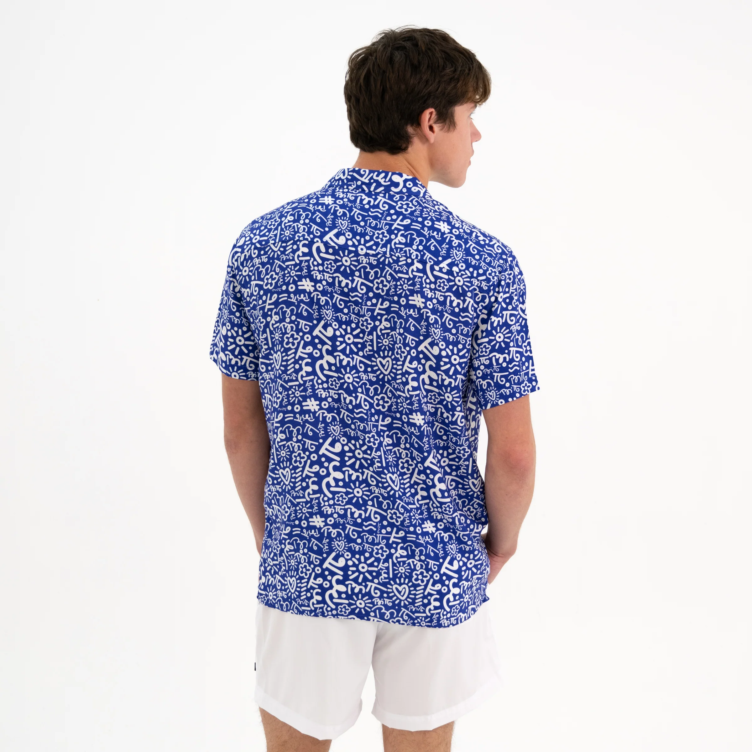 Blue Graffiti Men's Short Sleeve Button Down Shirt - Image 13