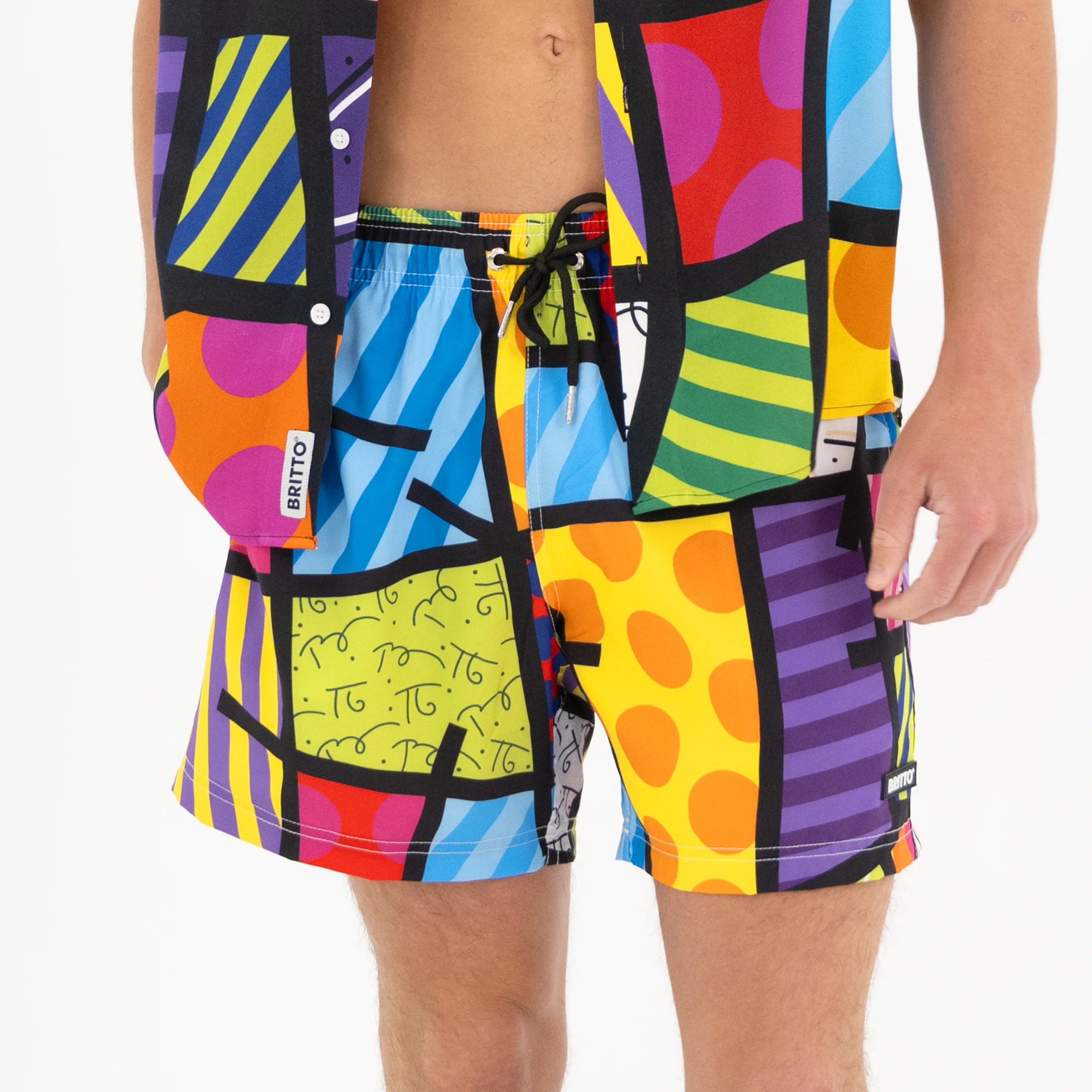 Lime Green Landscape Britto Shorts For Men - Image 4