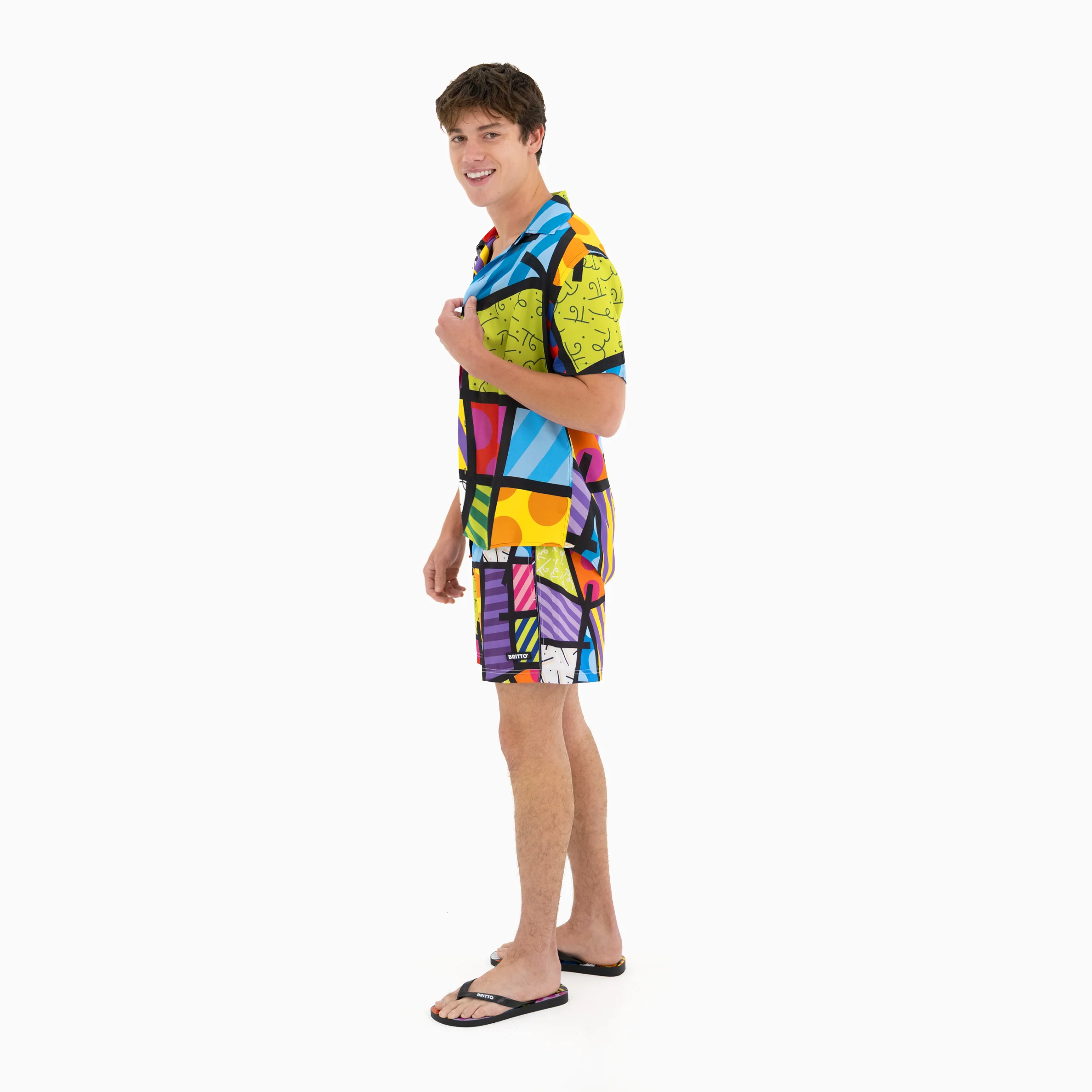 Lime Green Landscape Britto Shorts For Men - Image 5