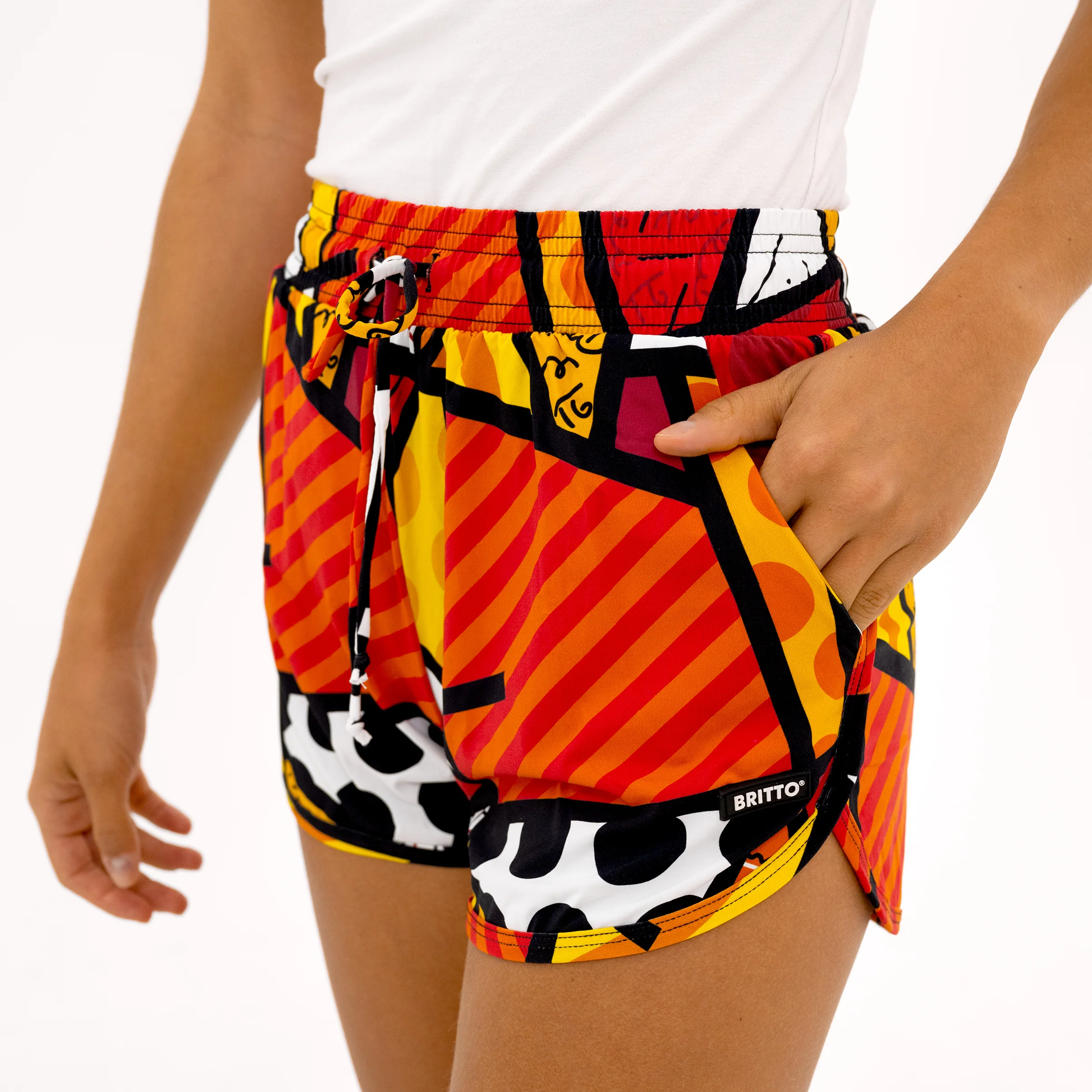 Red Landscape Britto Shorts For Women - Image 3