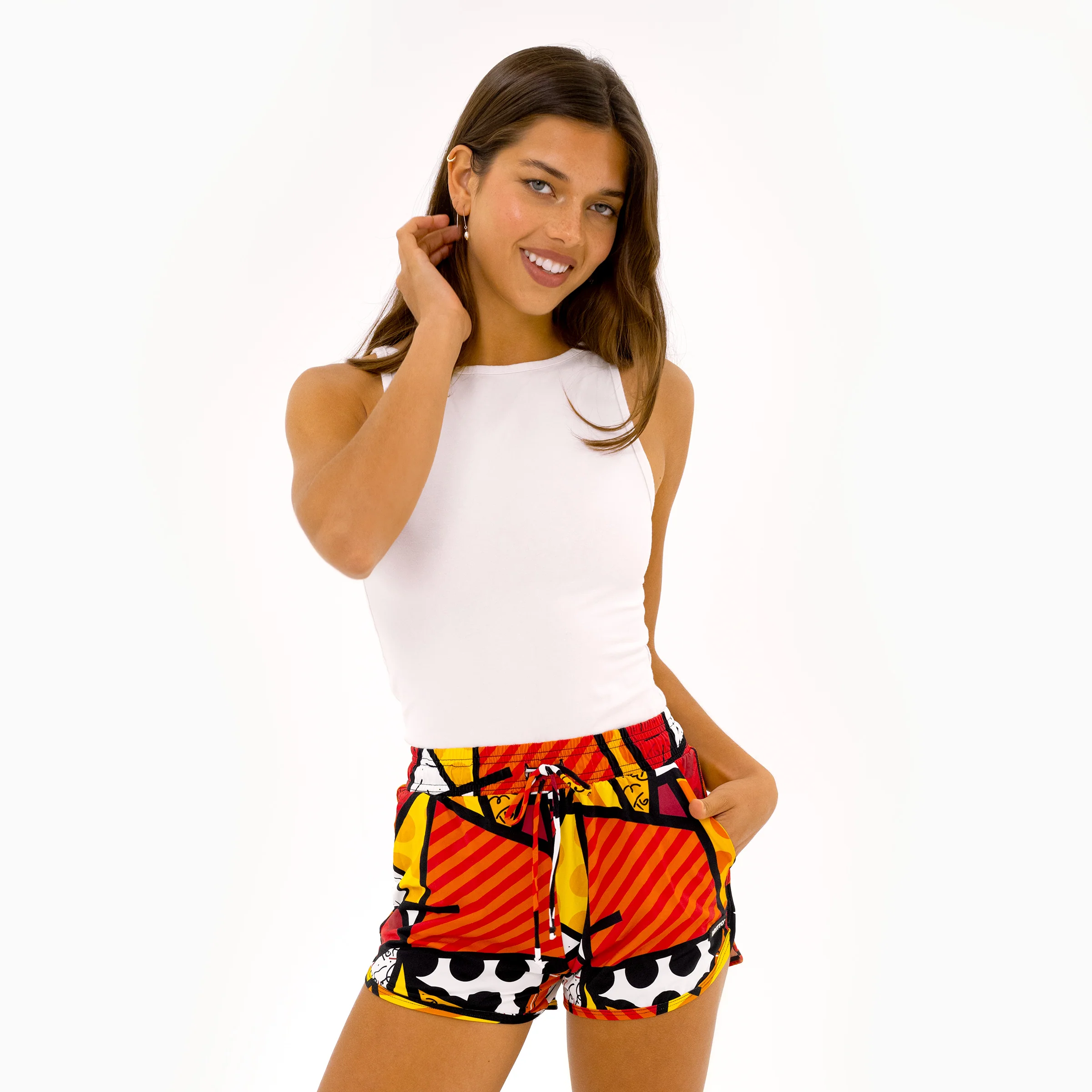 Red Landscape Britto Shorts For Women - Image 4