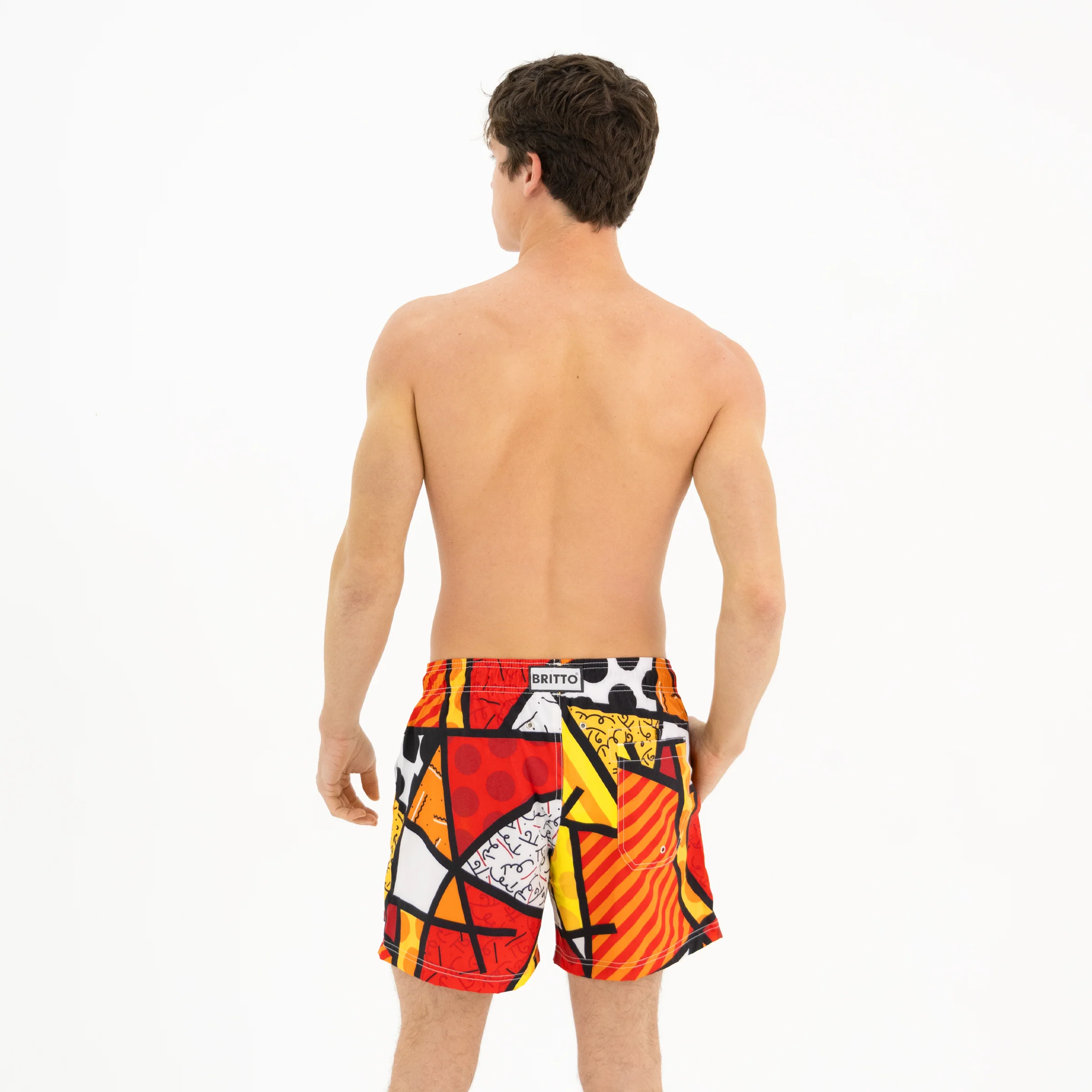 Red Landscape Britto Shorts For Men - Image 3