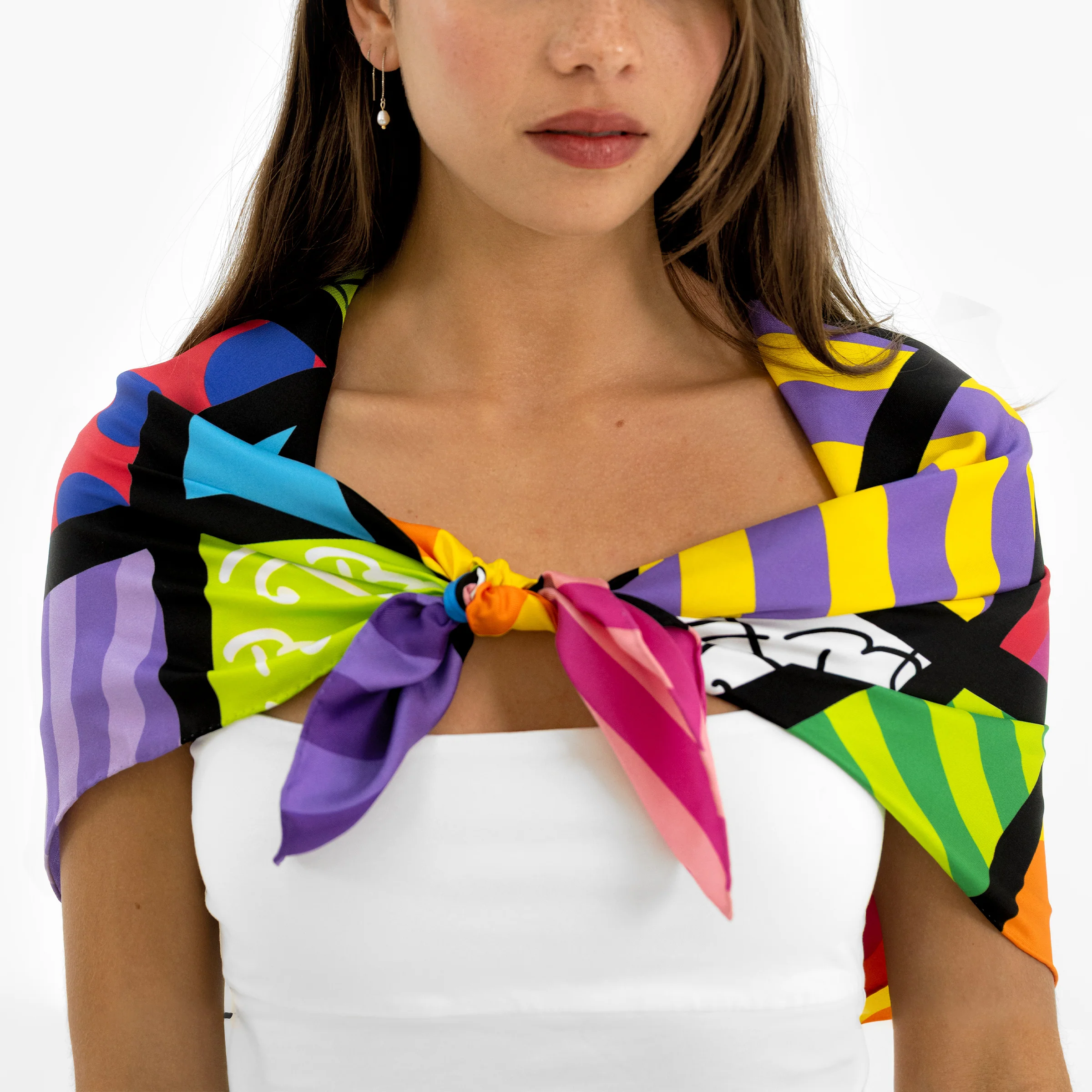 Lime Green Landscape Britto Silk Scarf - Image 3