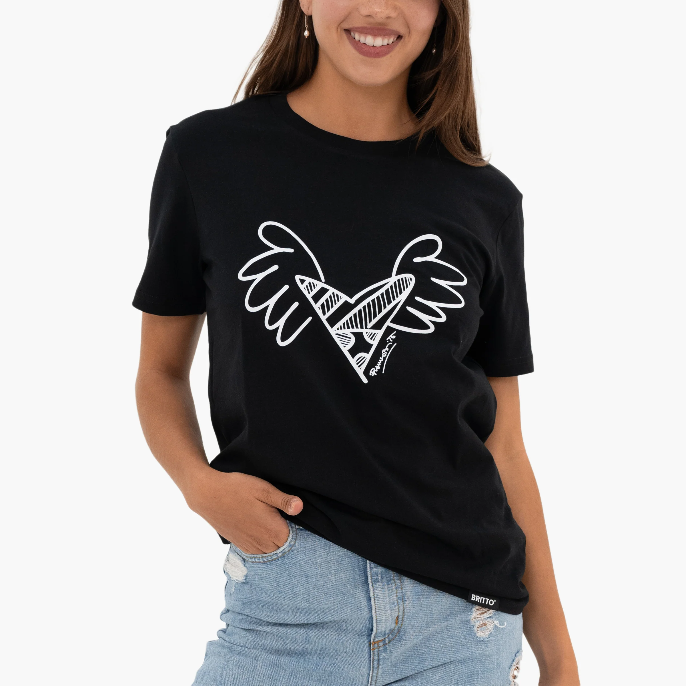 Big Heart with Wings Black Britto T-Shirt For Women