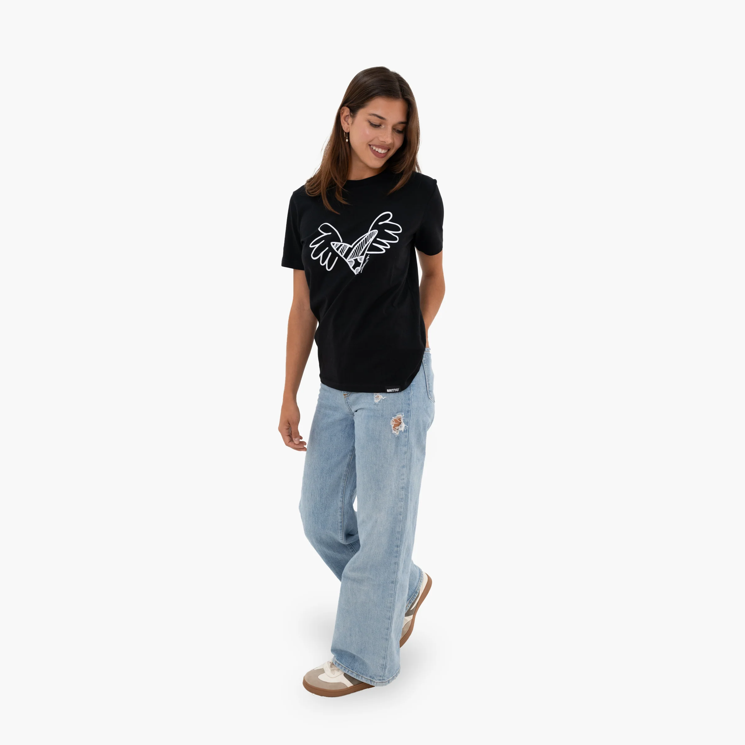 Big Heart with Wings Black Britto T-Shirt For Women - Image 2