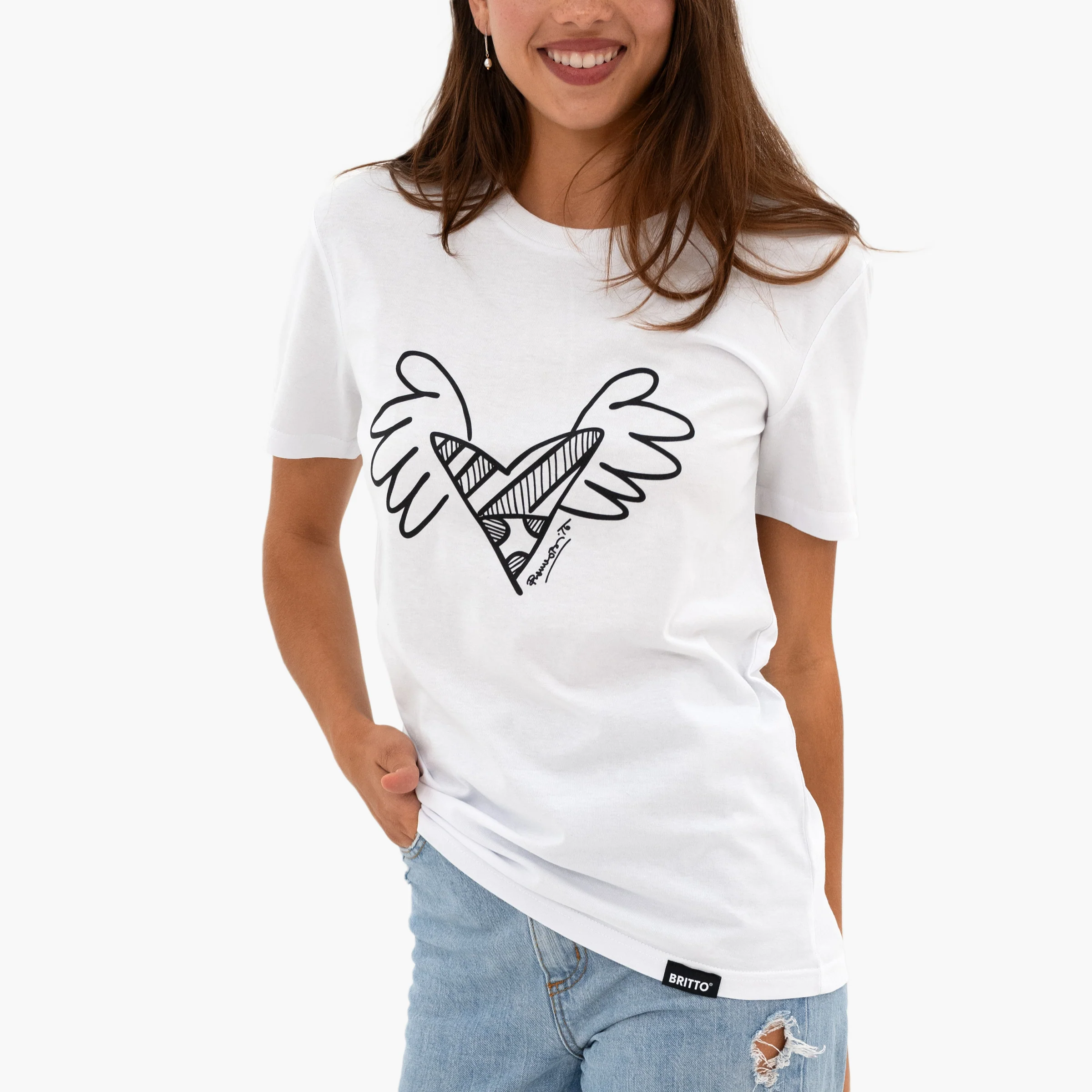 Big Heart with Wings White Britto T-Shirt For Women