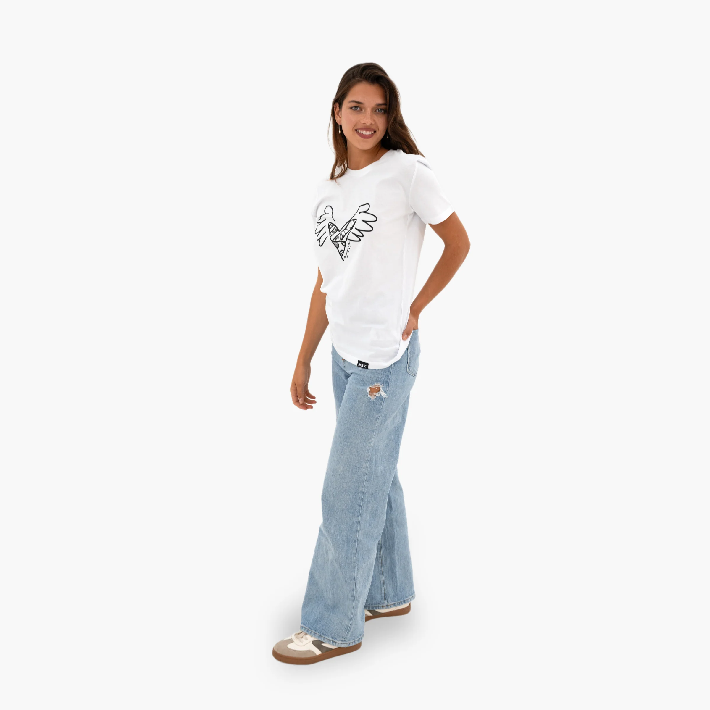 Big Heart with Wings White Britto T-Shirt For Women - Image 2