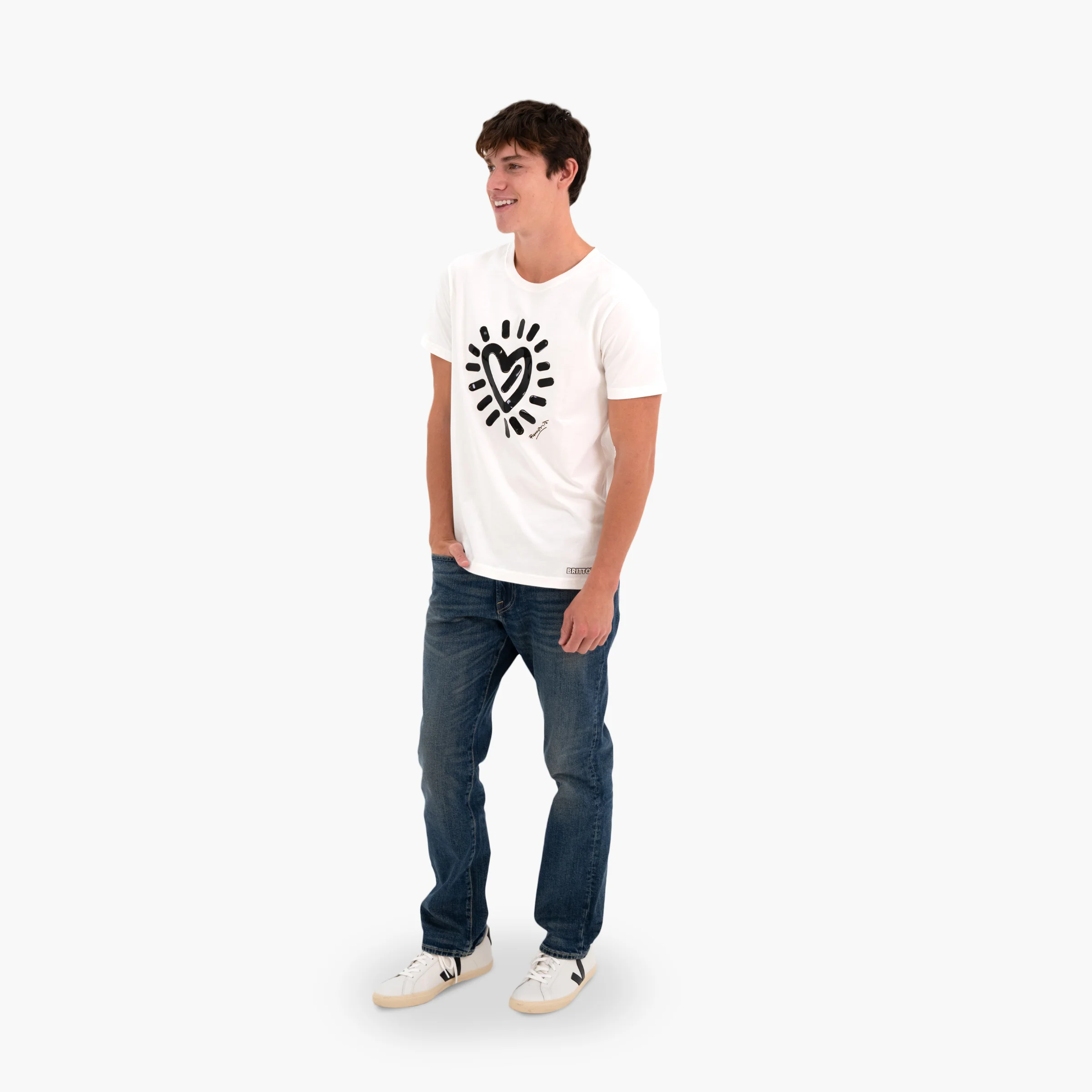 Graffiti Heart (White) Britto T-Shirt For Men - Image 2