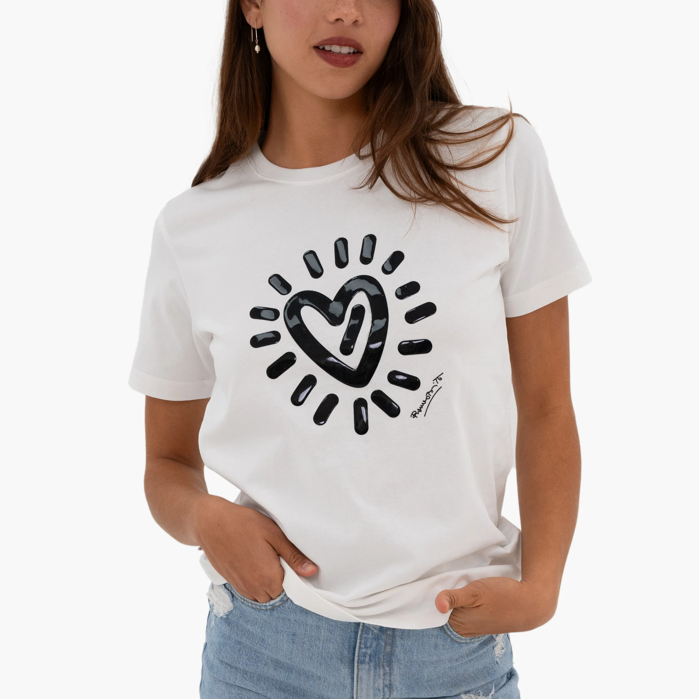 Graffiti Heart (White) Britto T-Shirt For Women