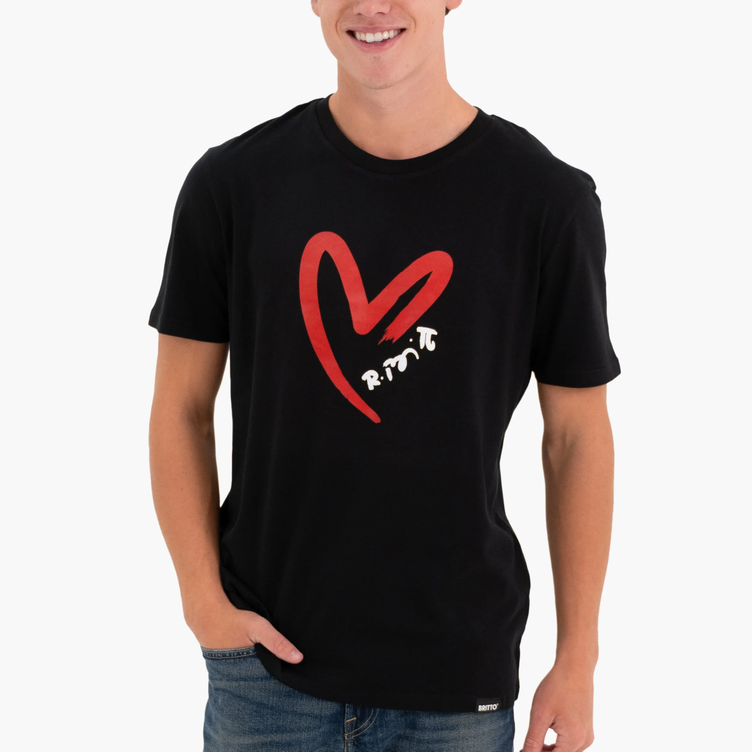 Red Heart Brushstroke Black Britto T-Shirt For Men
