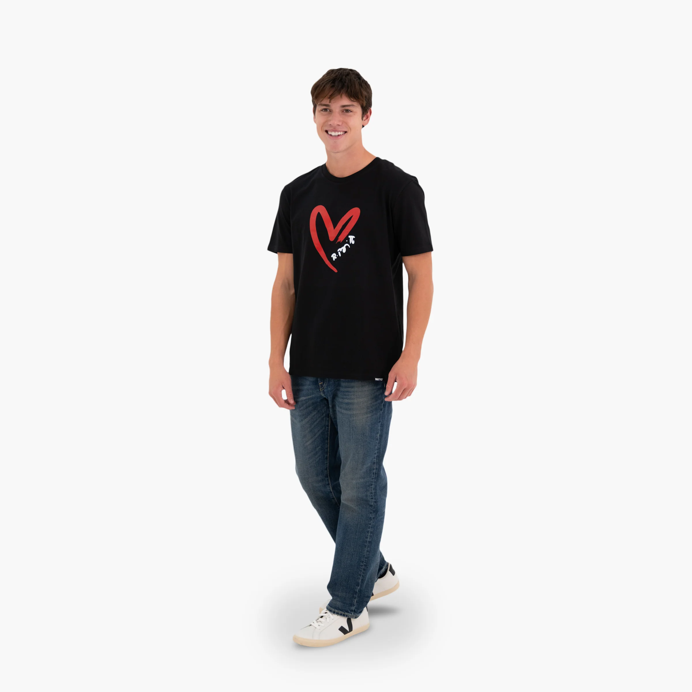 Red Heart Brushstroke Black Britto T-Shirt For Men - Image 2