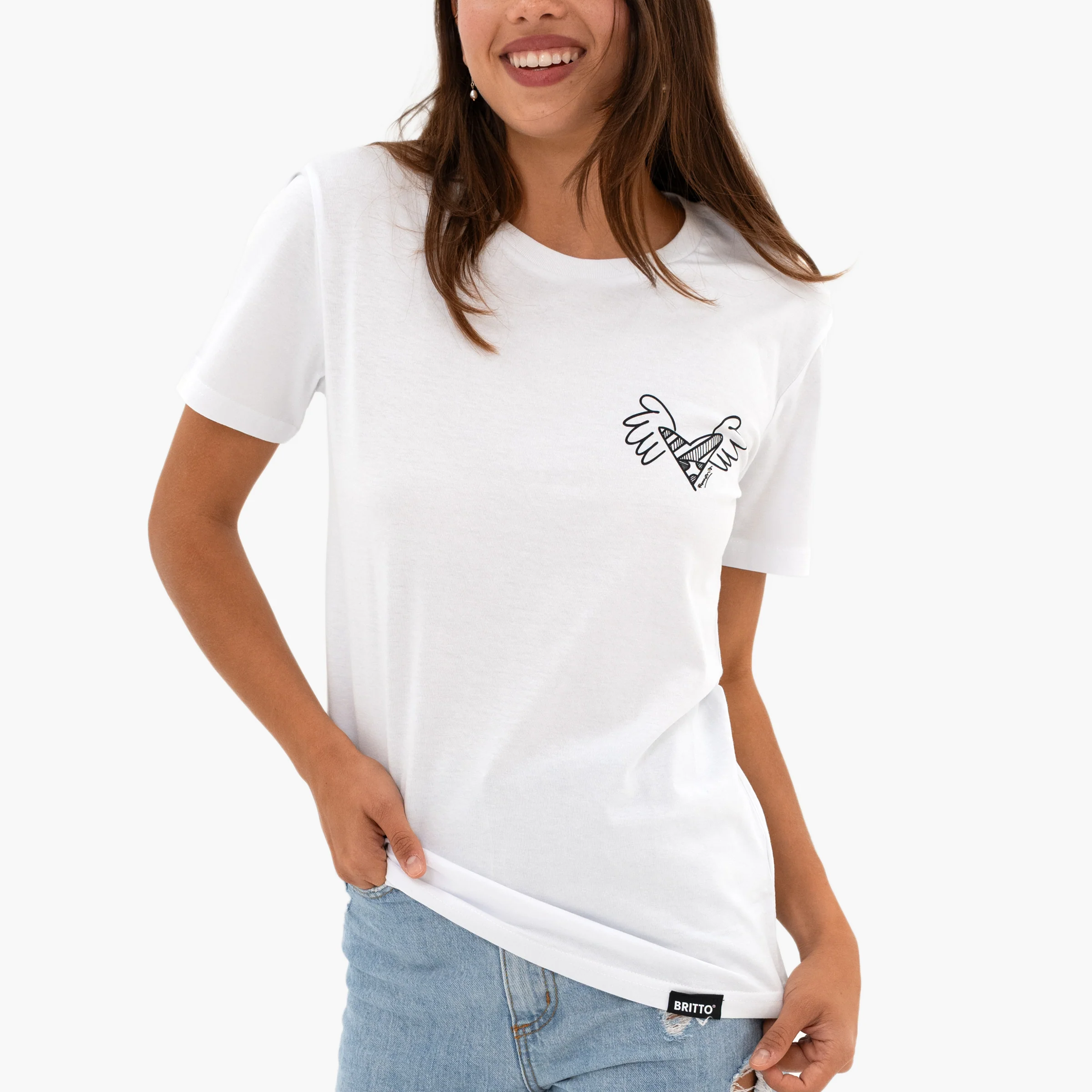 Small Heart with Wings White Britto T-Shirt For Women