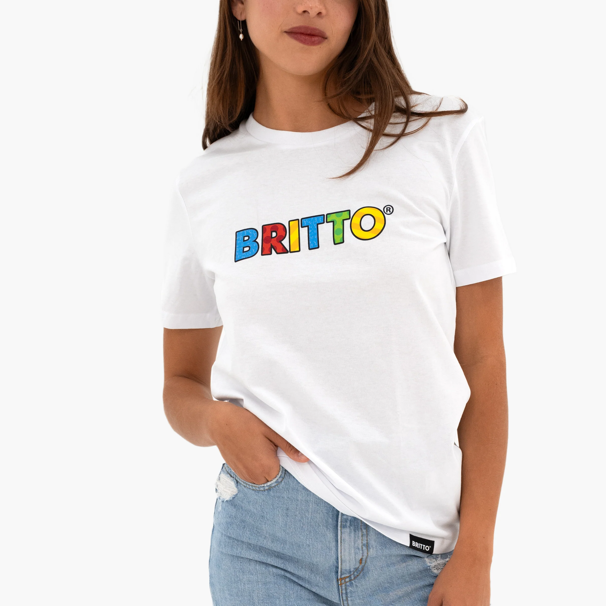 White with Primary Colors Britto T-Shirt For Women