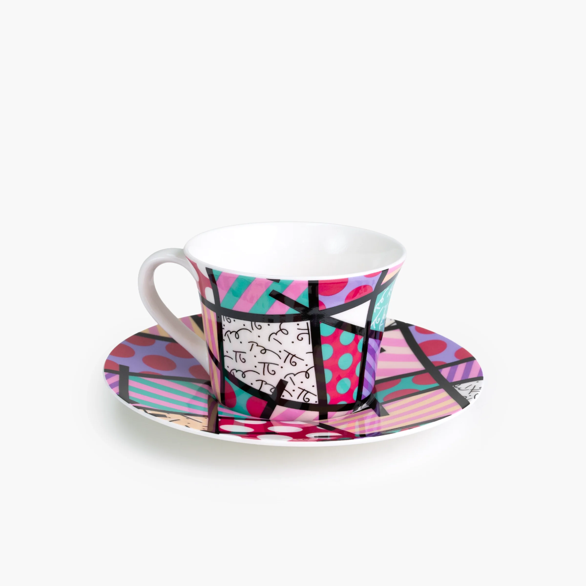Pink Teal Landscape Britto Tea Cup & Saucer Plate - Image 2