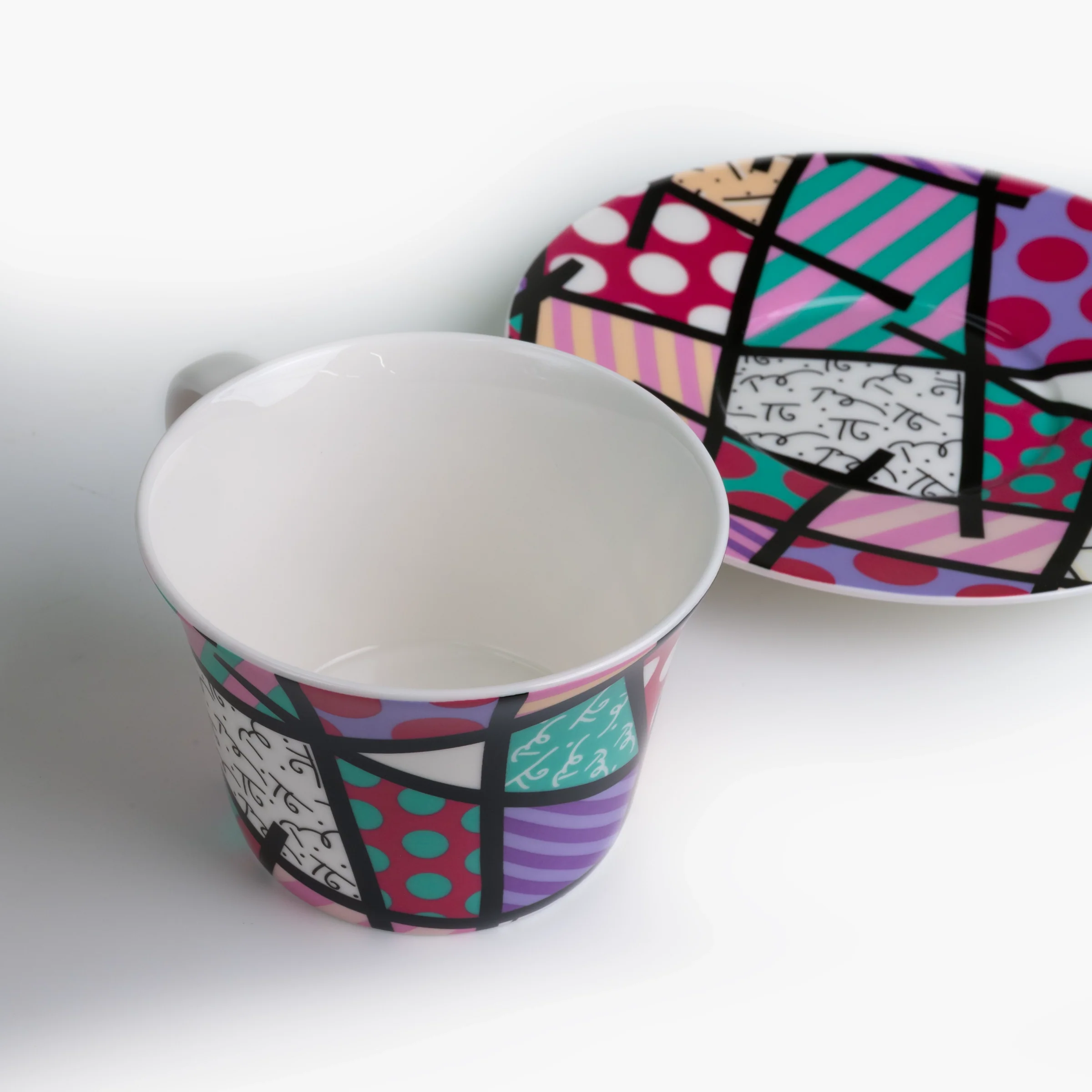 Pink Teal Landscape Britto Tea Cup & Saucer Plate - Image 3