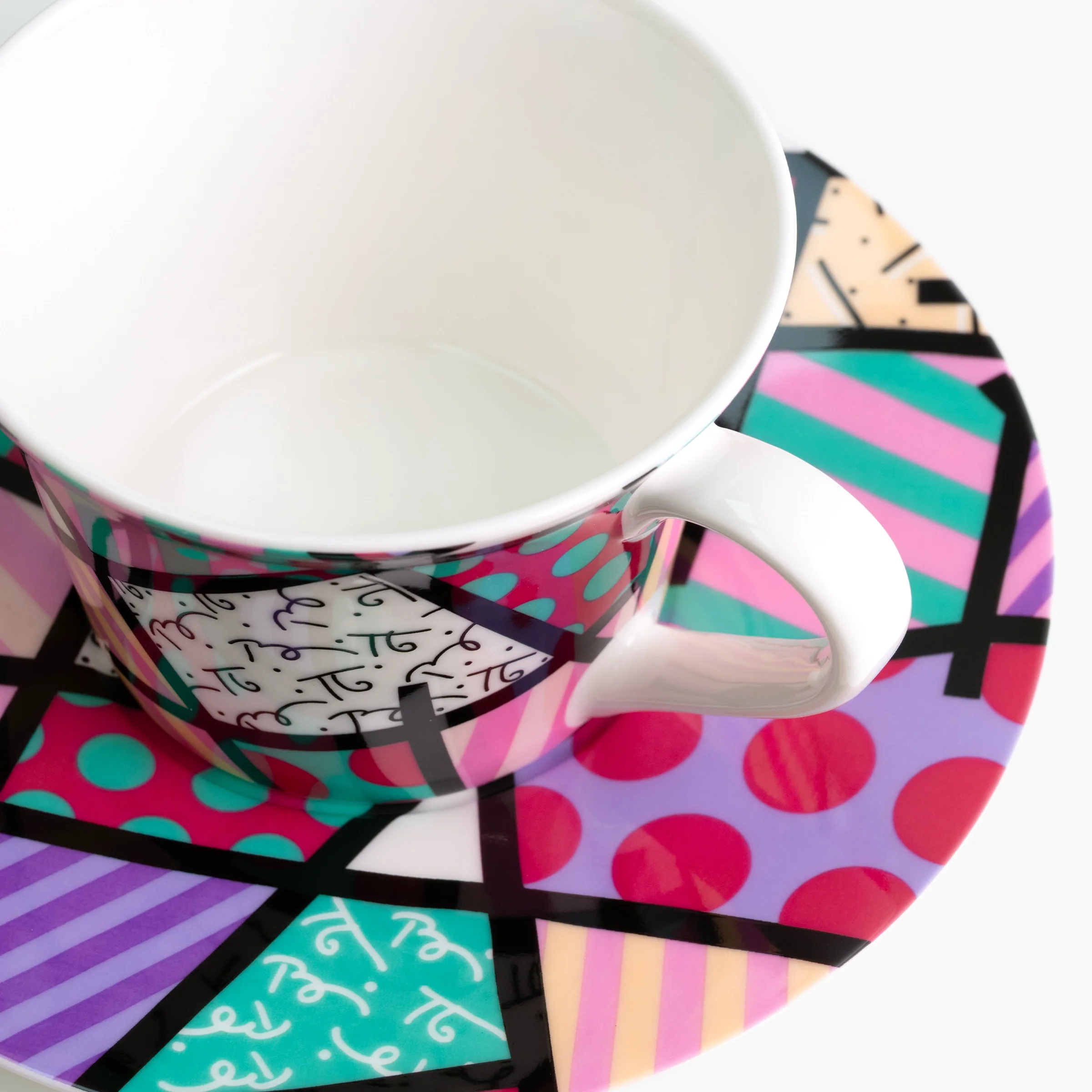 Pink Teal Landscape Britto Tea Cup & Saucer Plate - Image 4