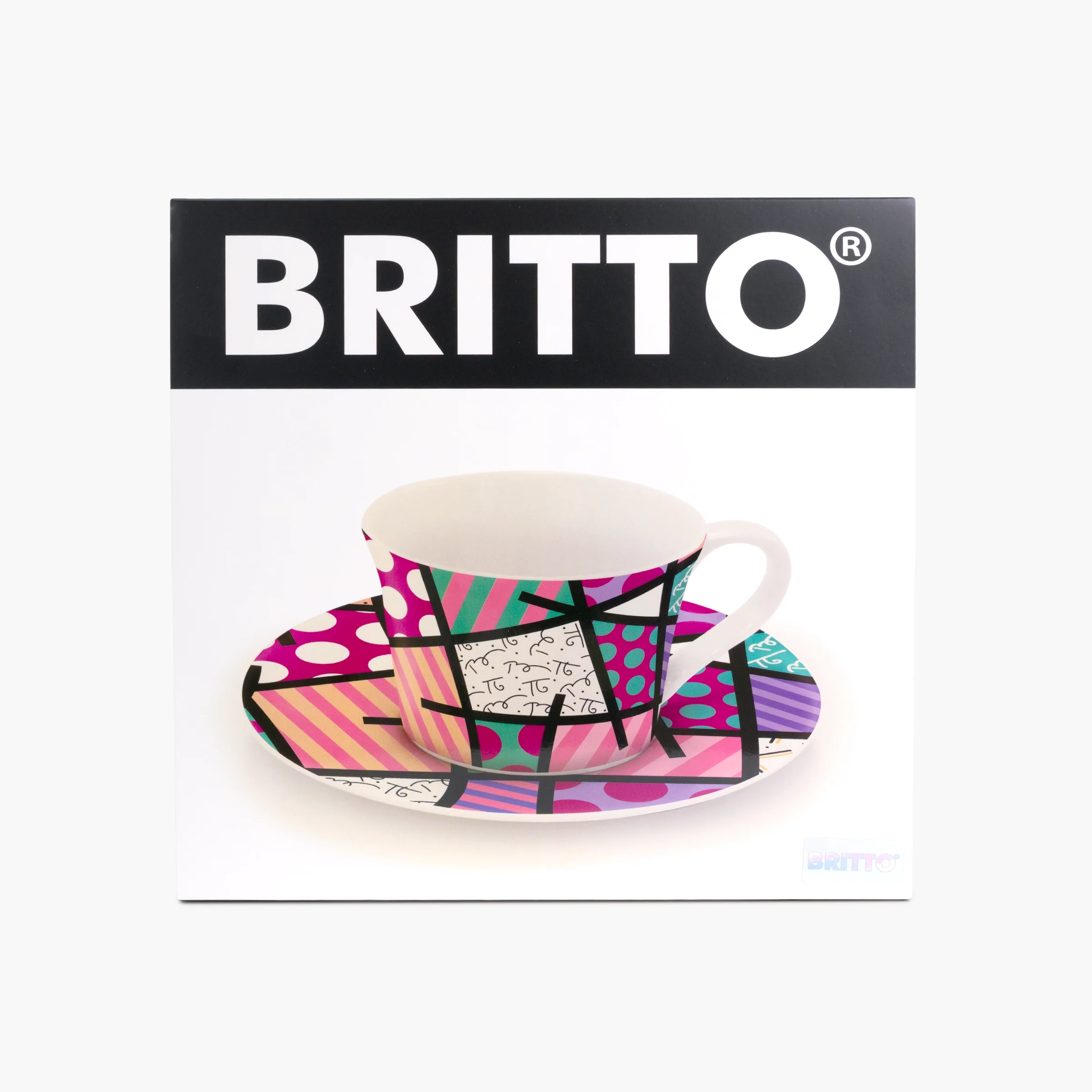 Pink Teal Landscape Britto Tea Cup & Saucer Plate - Image 6
