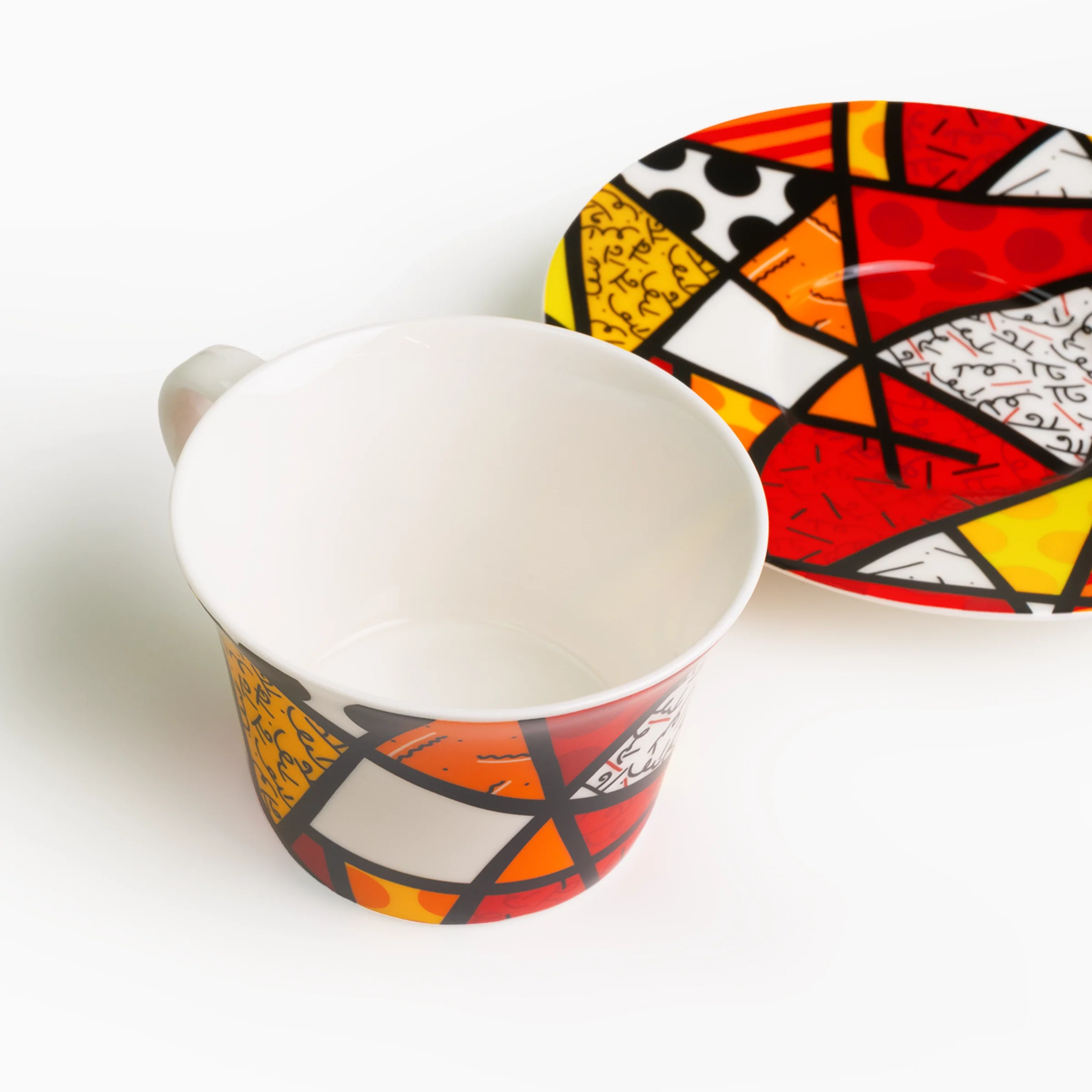 Red Landscape Britto Tea Cup & Saucer Plate - Image 3