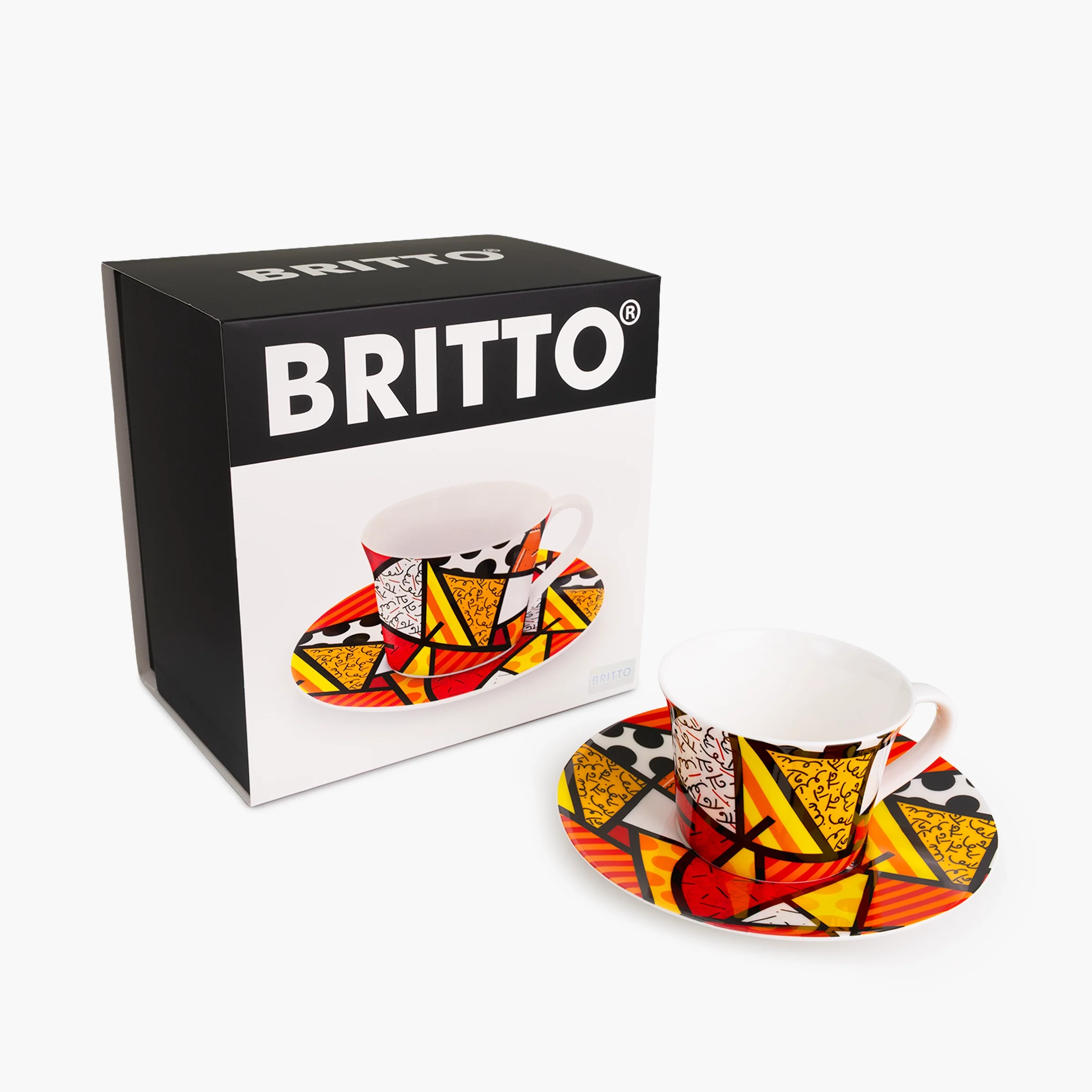 Red Landscape Britto Tea Cup & Saucer Plate - Image 5