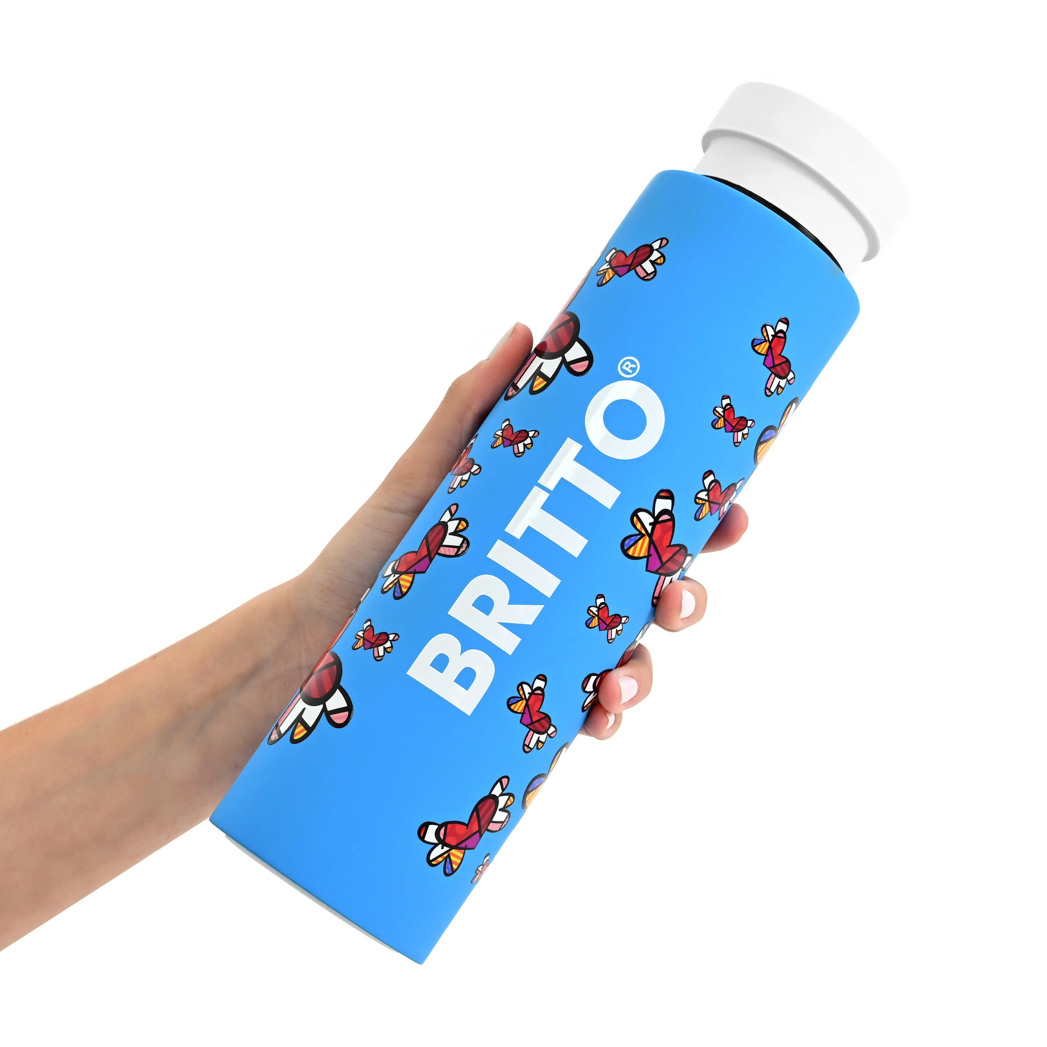 Flying Hearts (Blue) Britto Water Bottle - Image 3