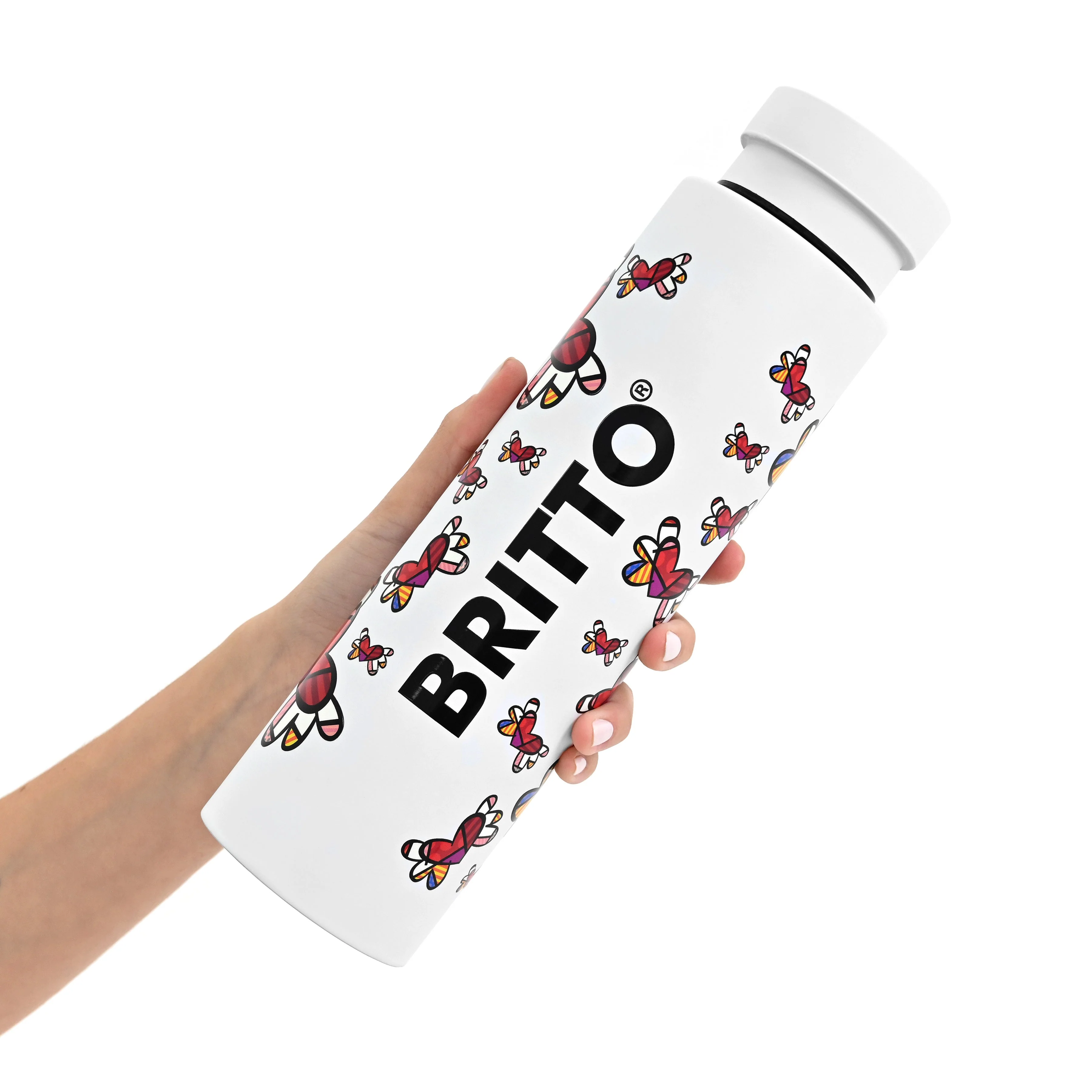 Flying Hearts (White) Britto Water Bottle - Image 3