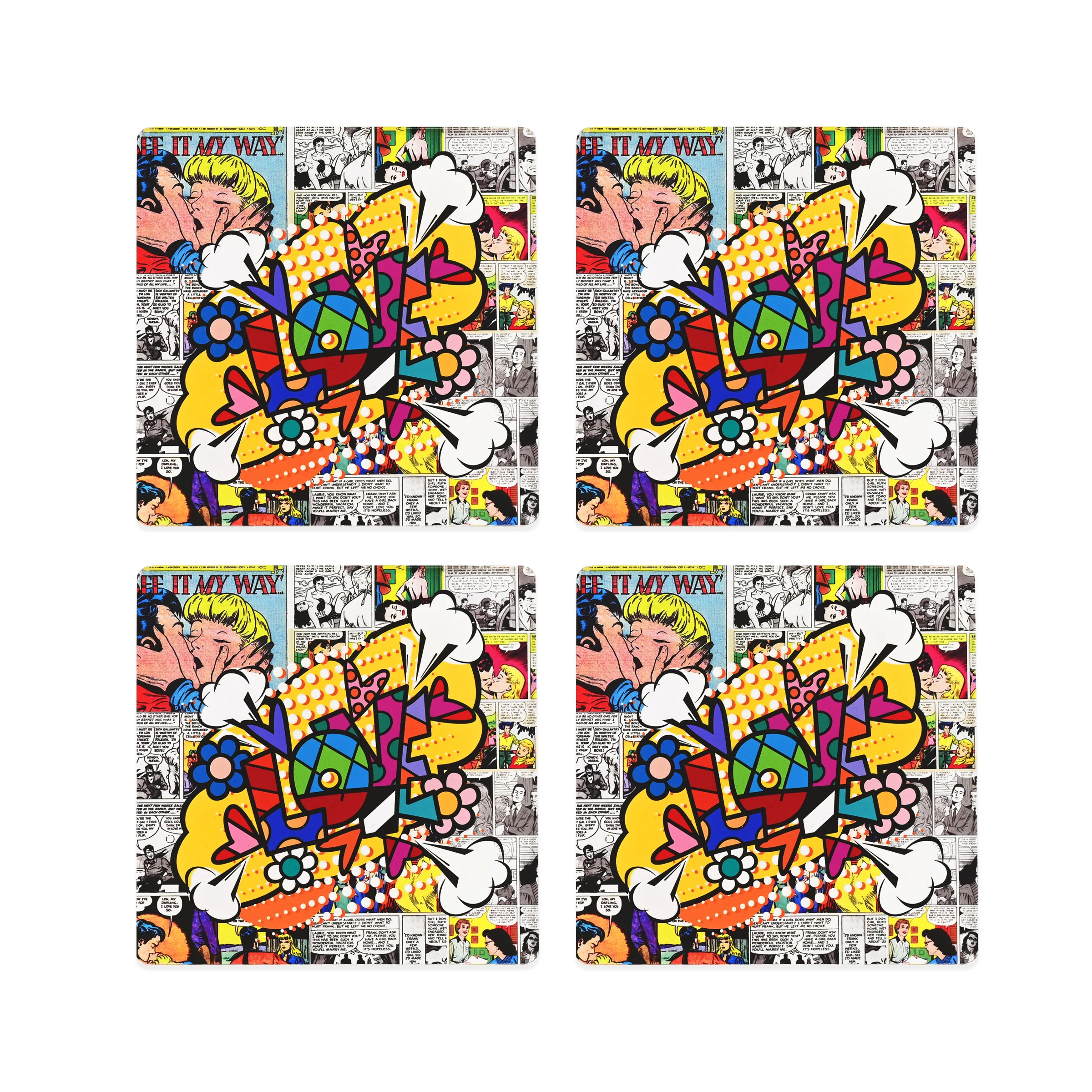 Love Word Comic Britto Squared Coasters - Image 3