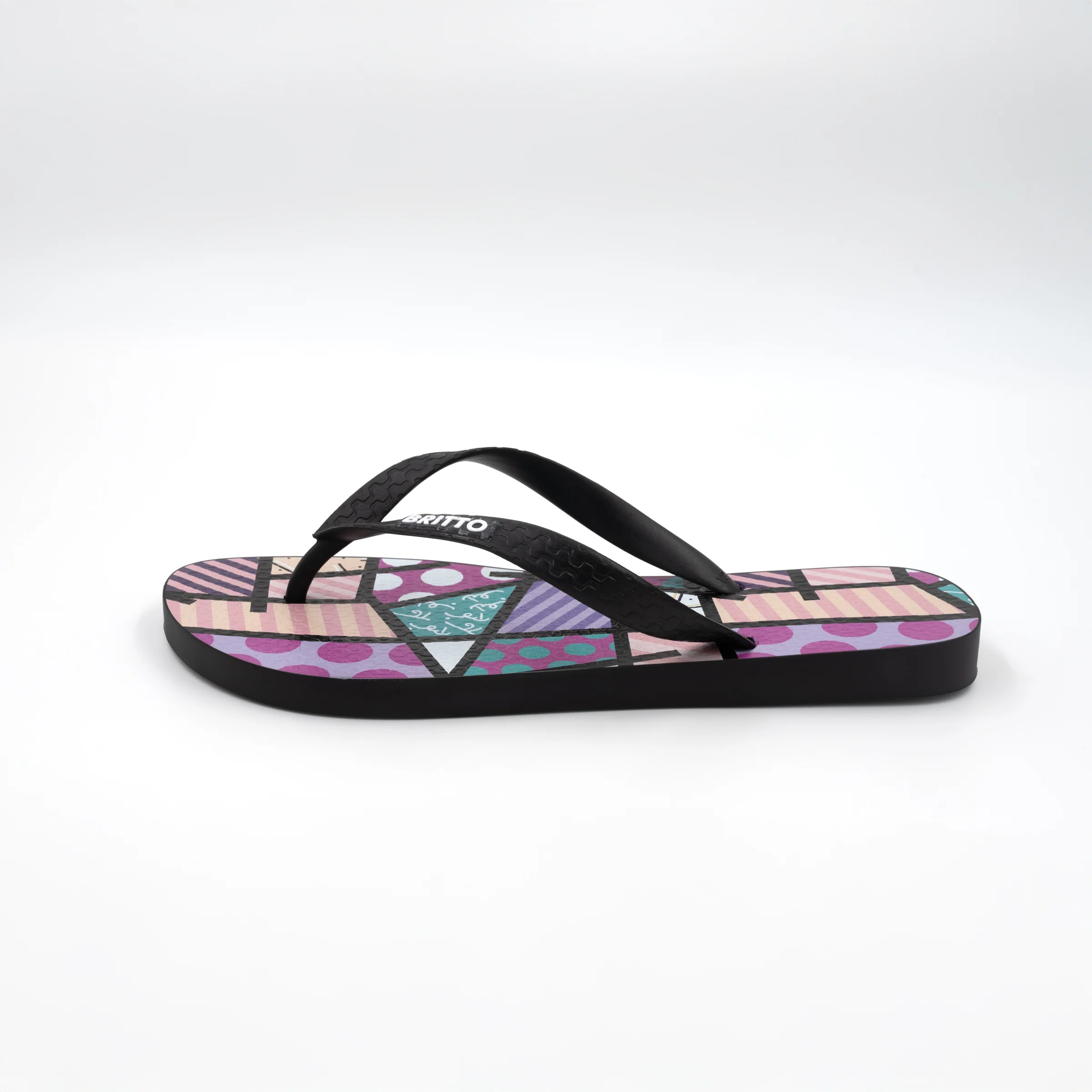 Pink Teal Landscape Britto Flip Flops - Image 4