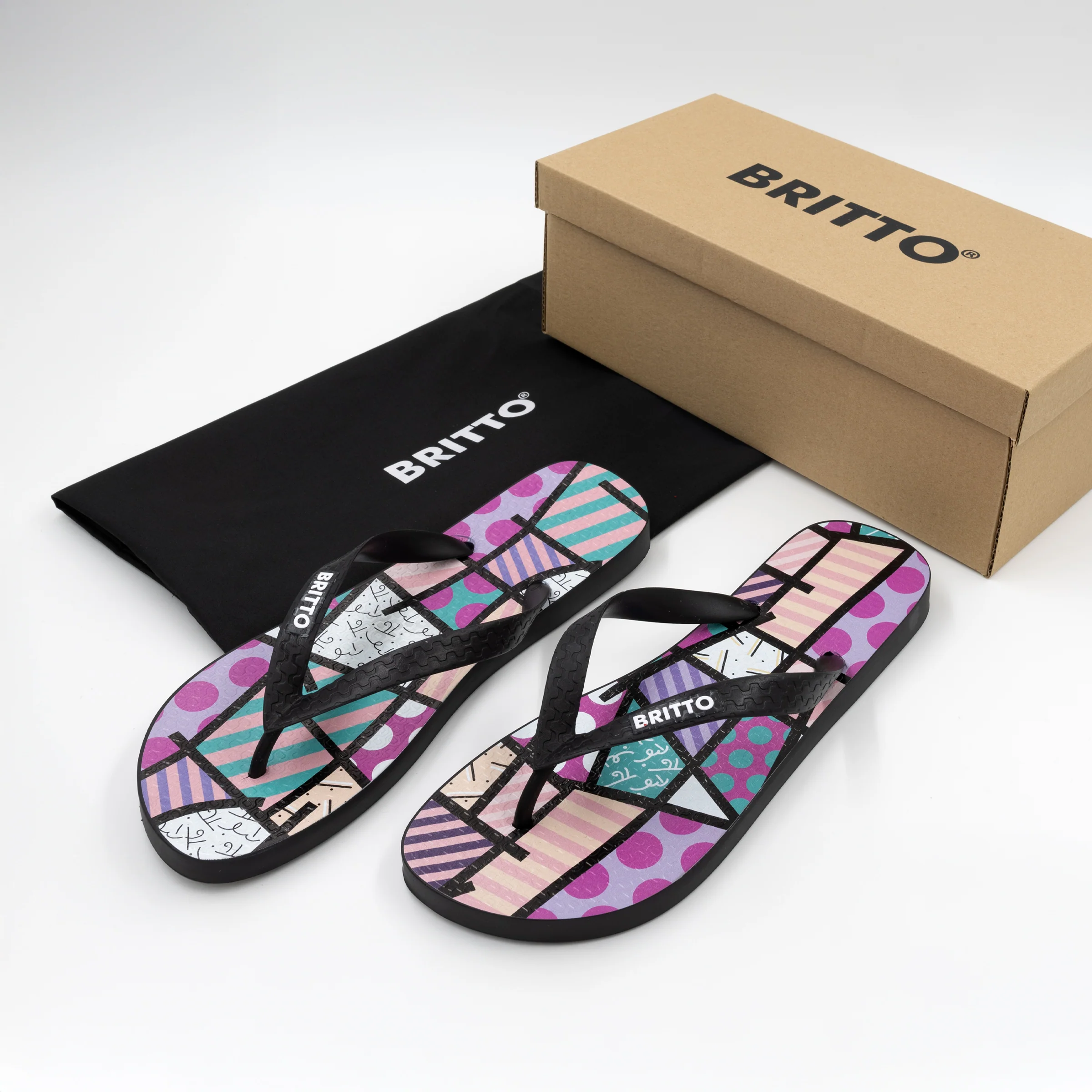 Pink Teal Landscape Britto Flip Flops - Image 5