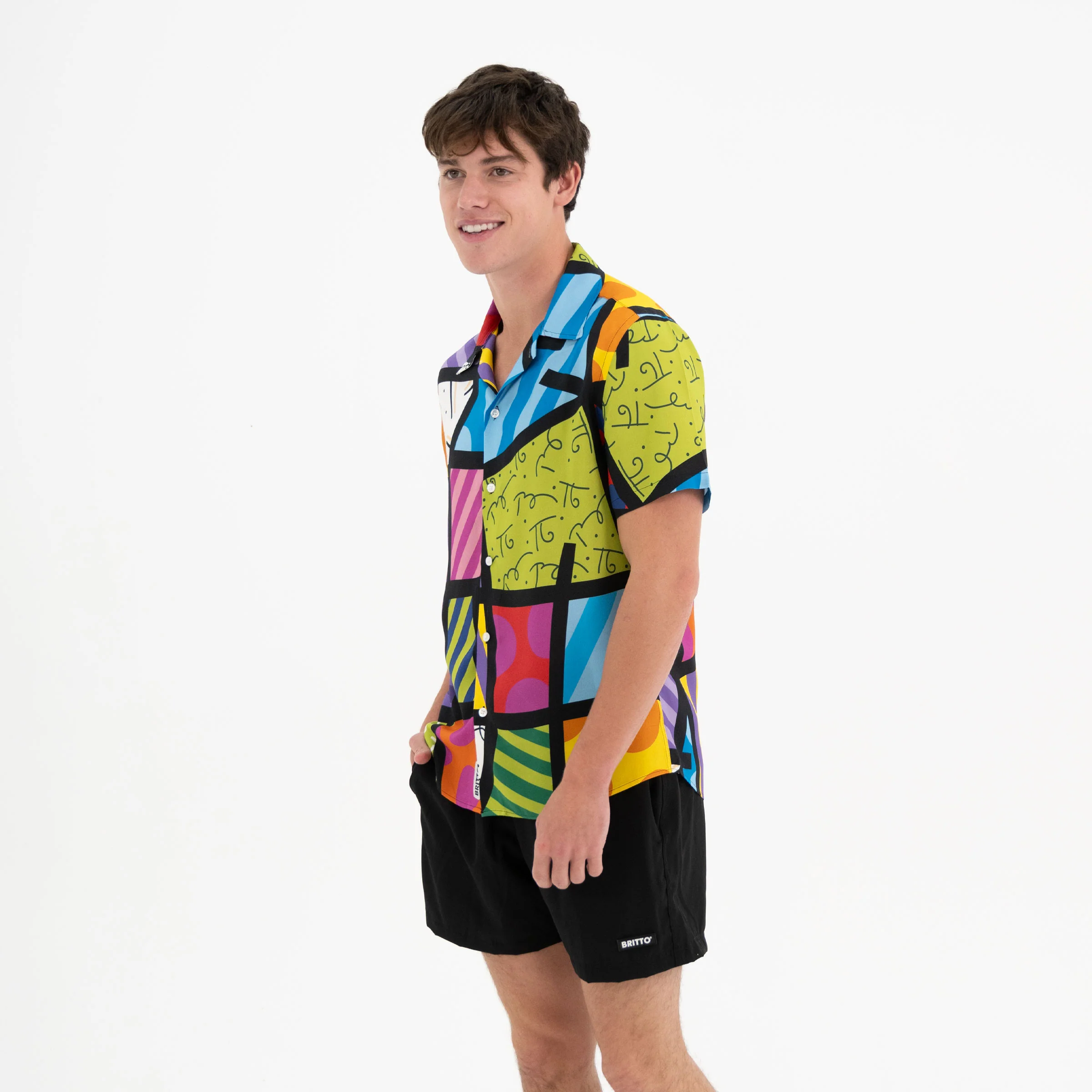 Lime Green Landscape Men's Short Sleeve Button Down Shirt - Image 10