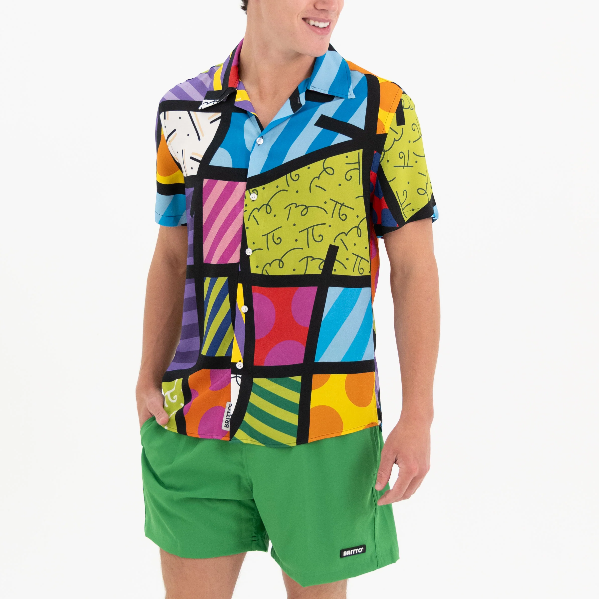 Lime Green Landscape Men's Short Sleeve Button Down Shirt - Image 11