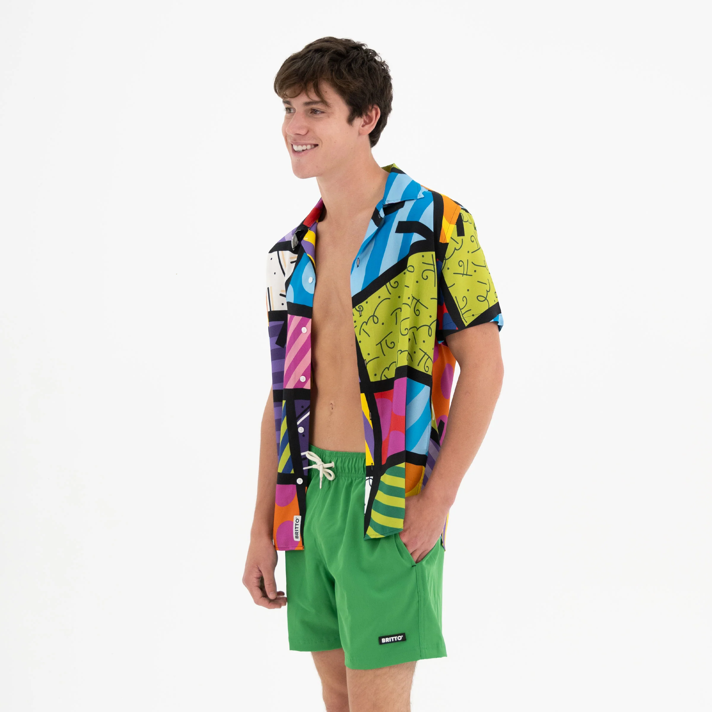 Lime Green Landscape Men's Short Sleeve Button Down Shirt - Image 12