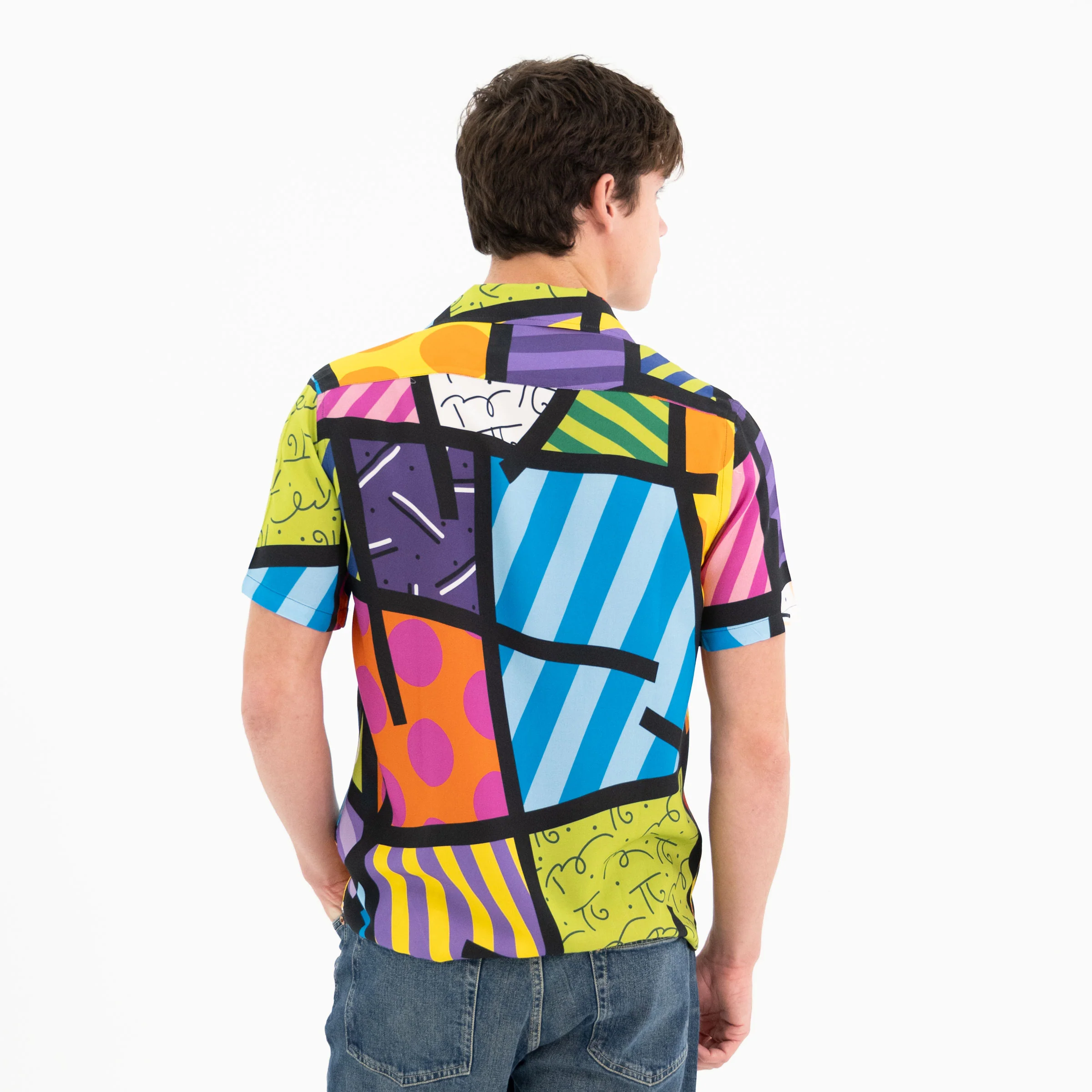 Lime Green Landscape Men's Short Sleeve Button Down Shirt - Image 3