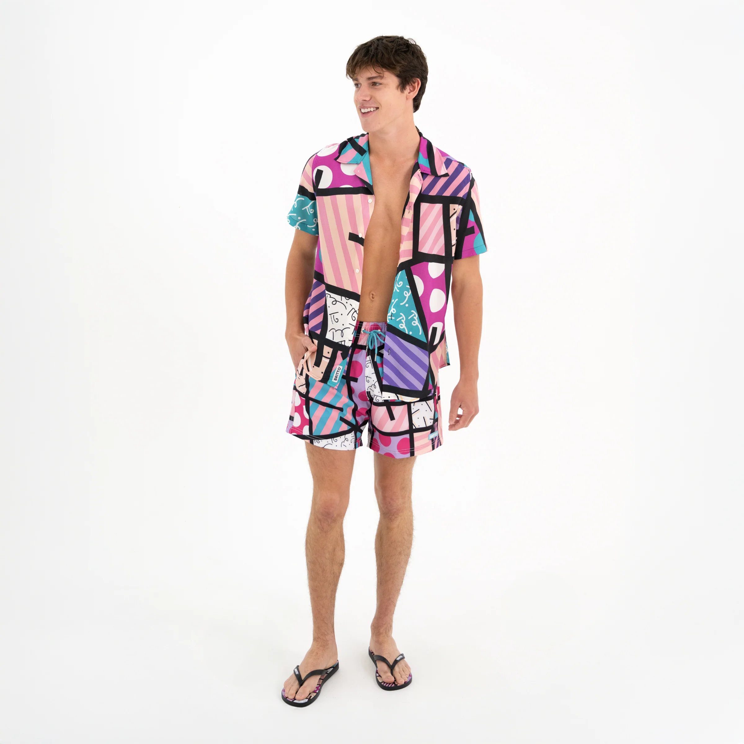 Pink Landscape Men's Short Sleeve Button Down Shirt - Image 4