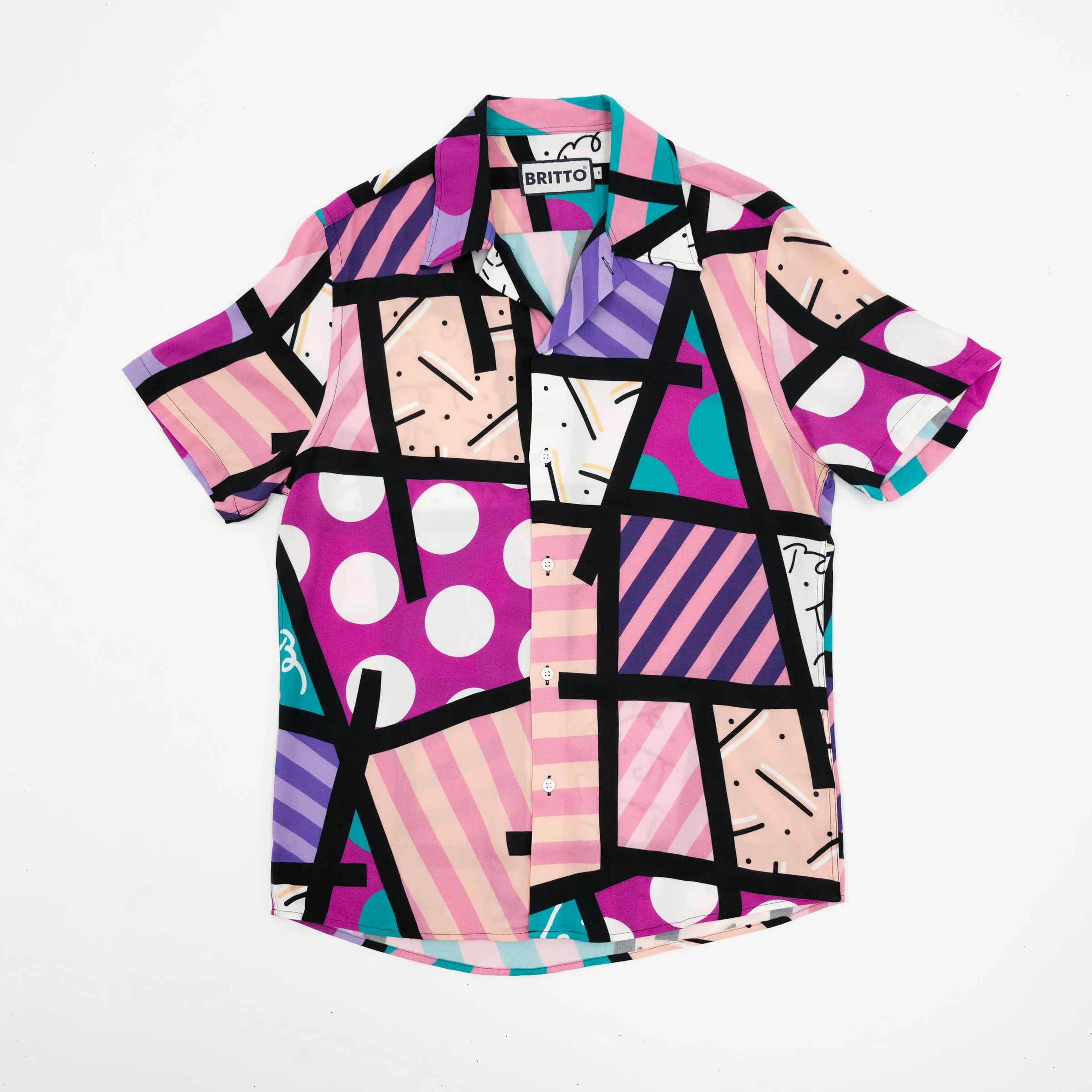 Pink Landscape Men's Short Sleeve Button Down Shirt - Image 8